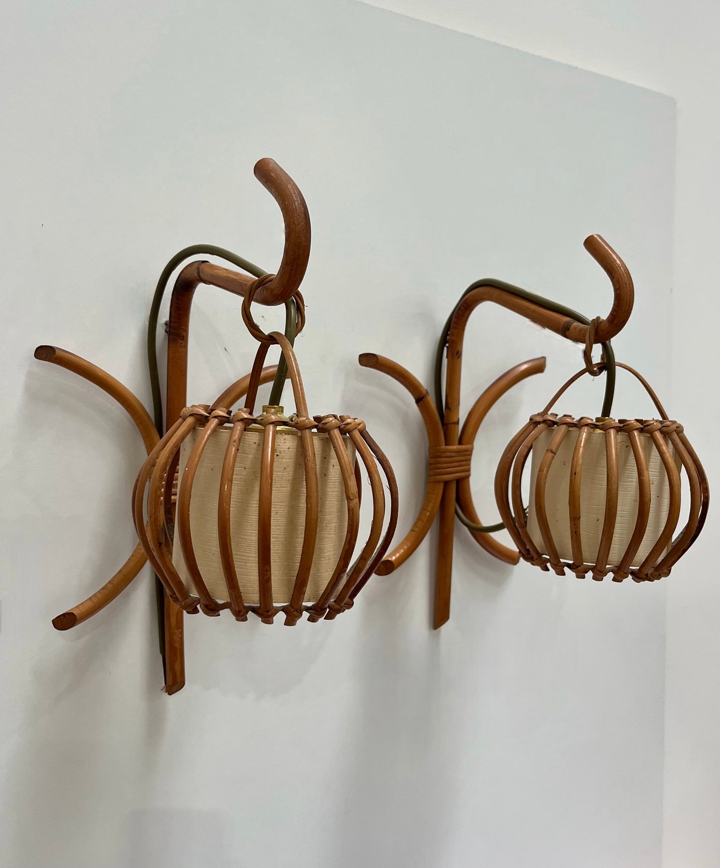 1970’s French Bamboo Wall Lights by Louis Sognot