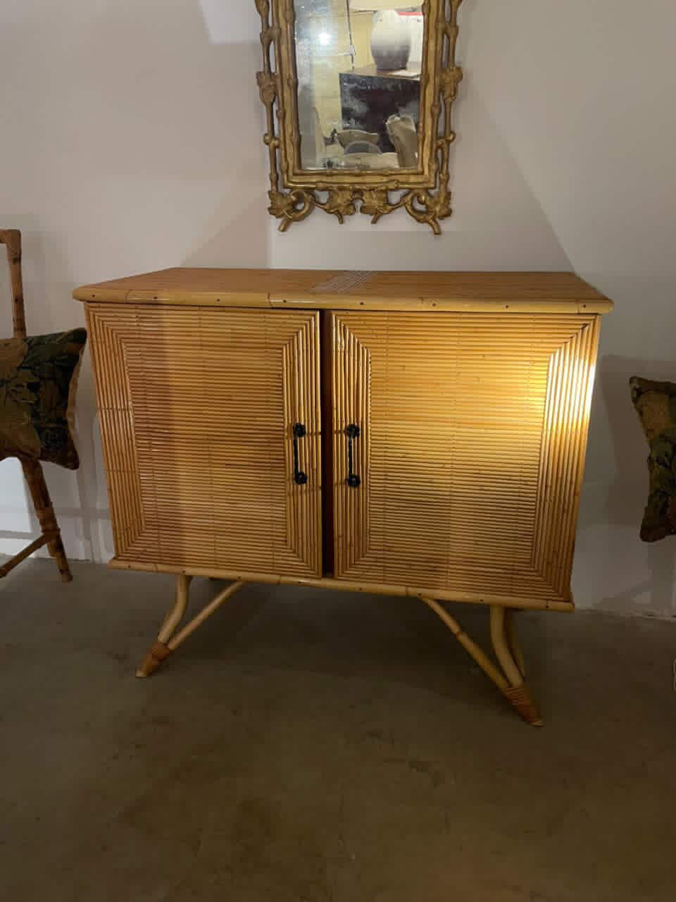 Vintage French Bamboo Cabinet by Audoux Minet