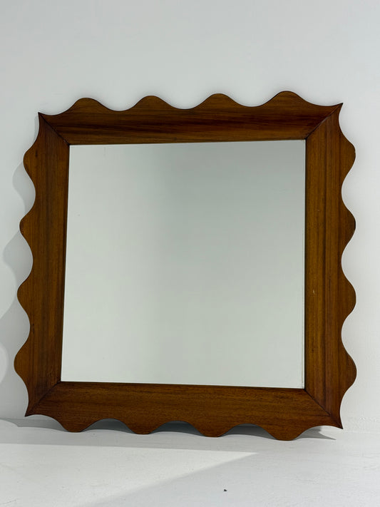 Italian Oak Wall Mirror with Scalloped Frame