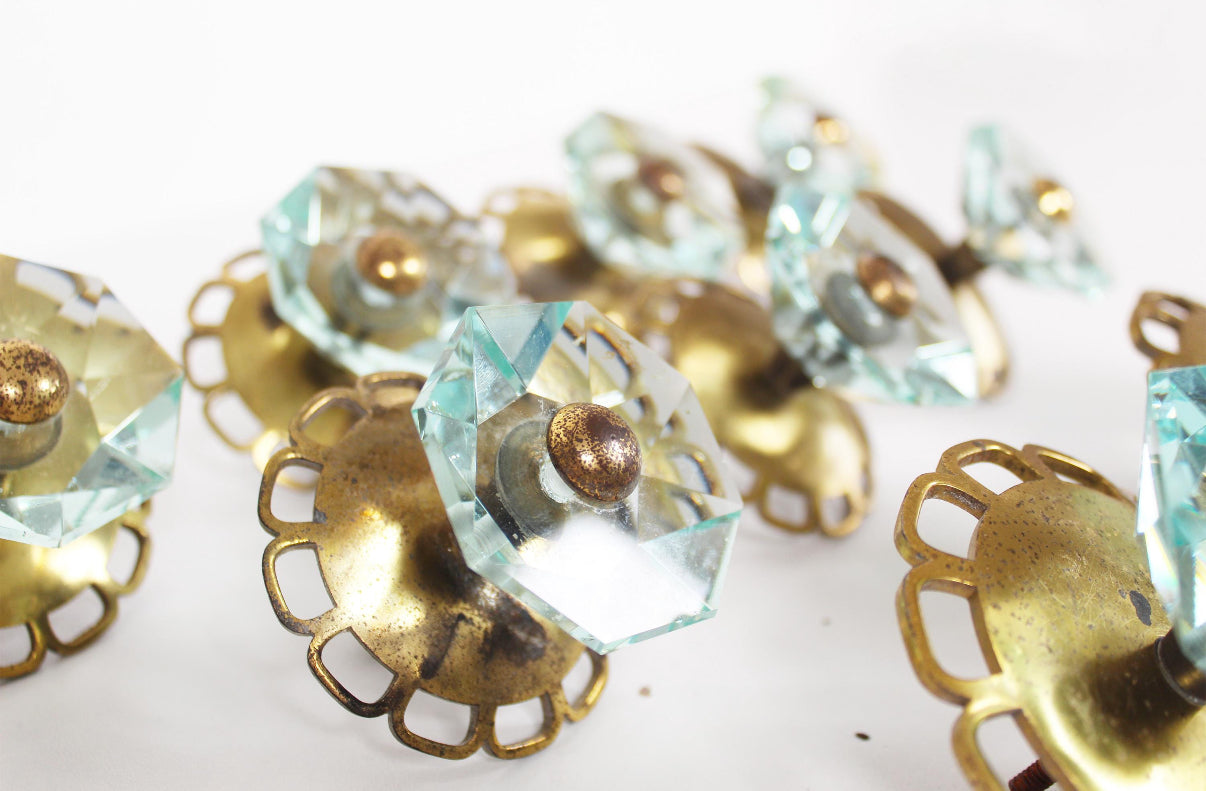 Italian Glass & Brass Coat Hook / Drawer Pull