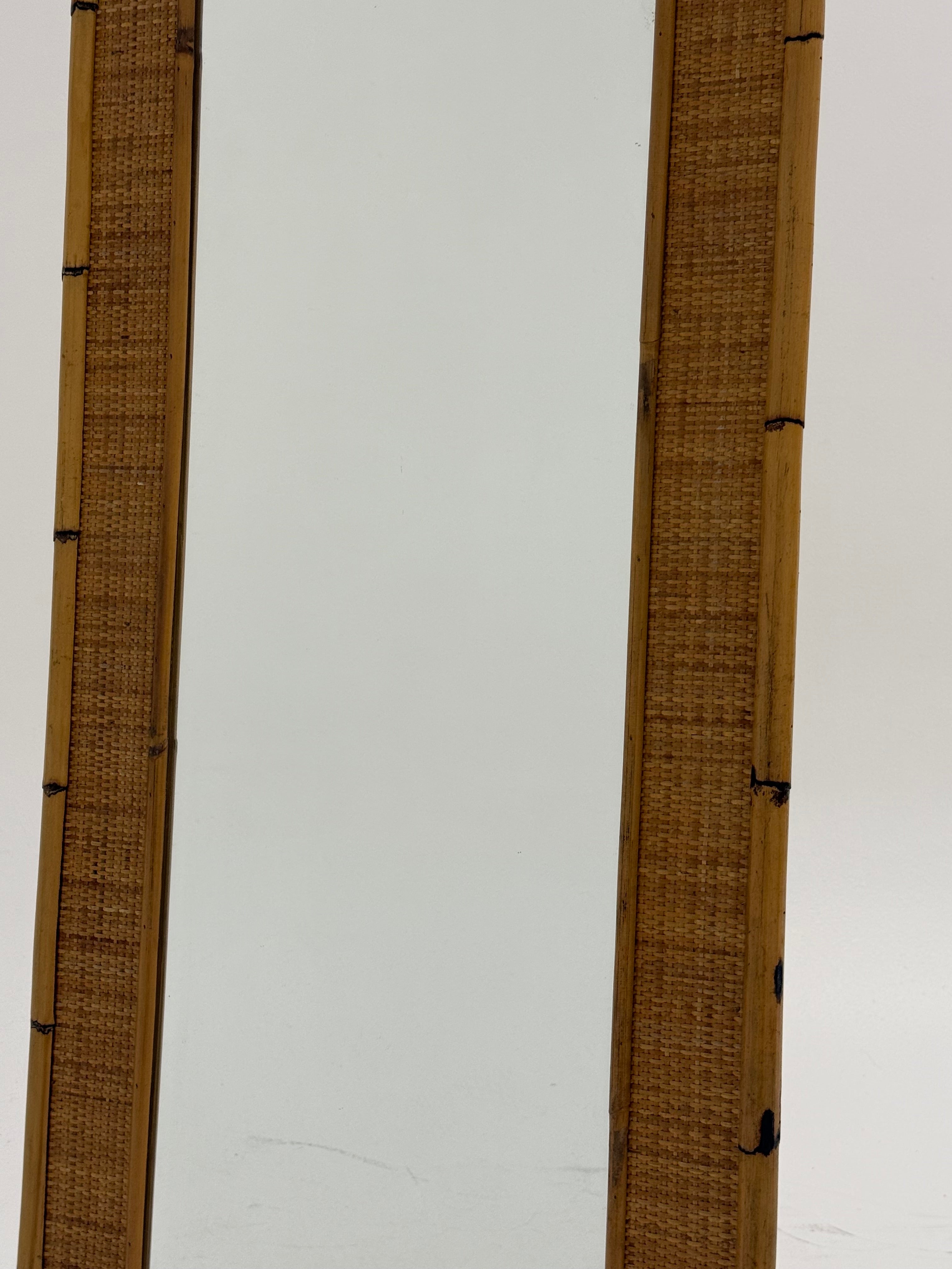 1960s Bamboo & Rattan Rectangular Mirror by Dal Vera
