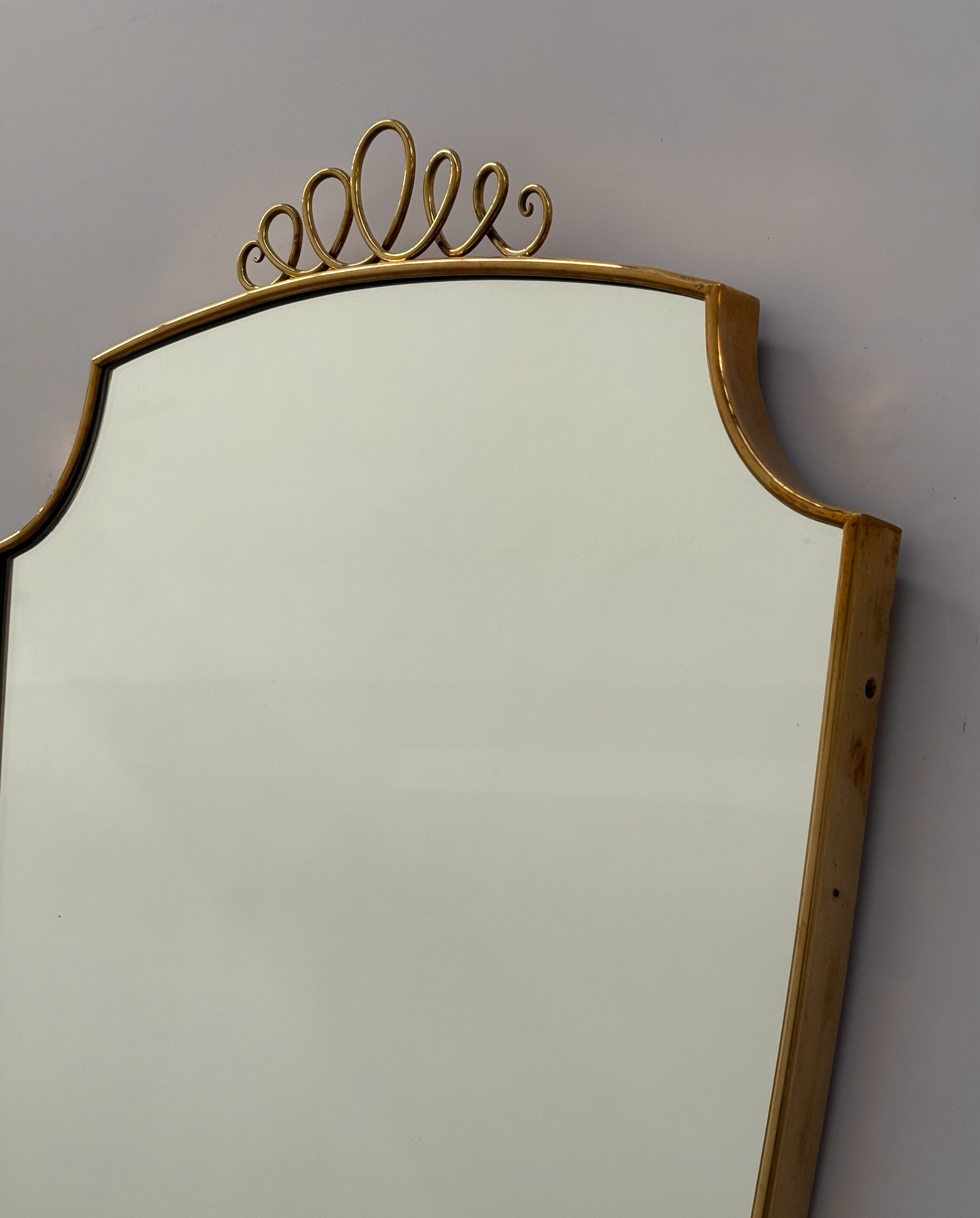 Vintage Italian Brass Shield Mirror