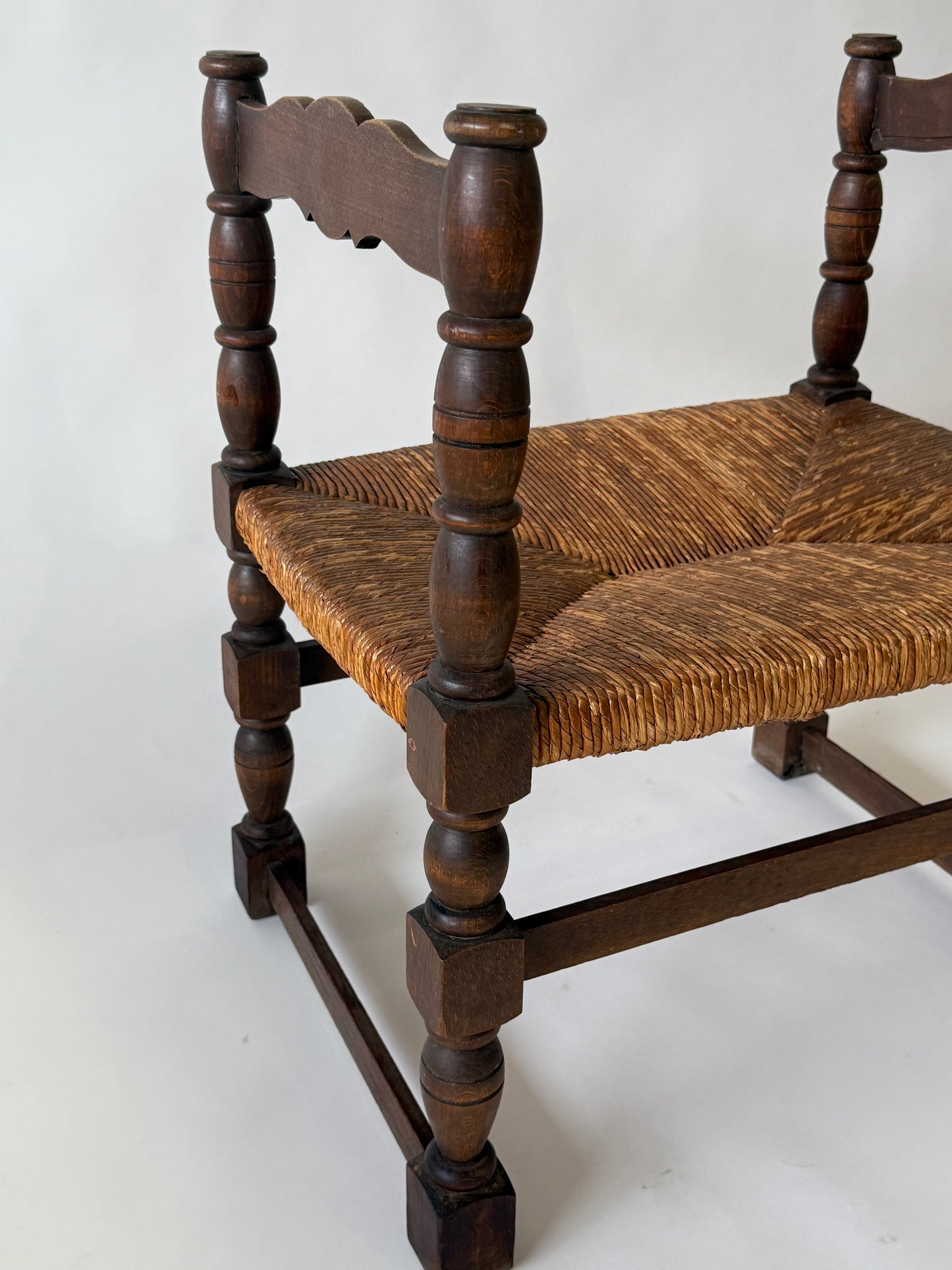 French Timber Bench with Rush Seat