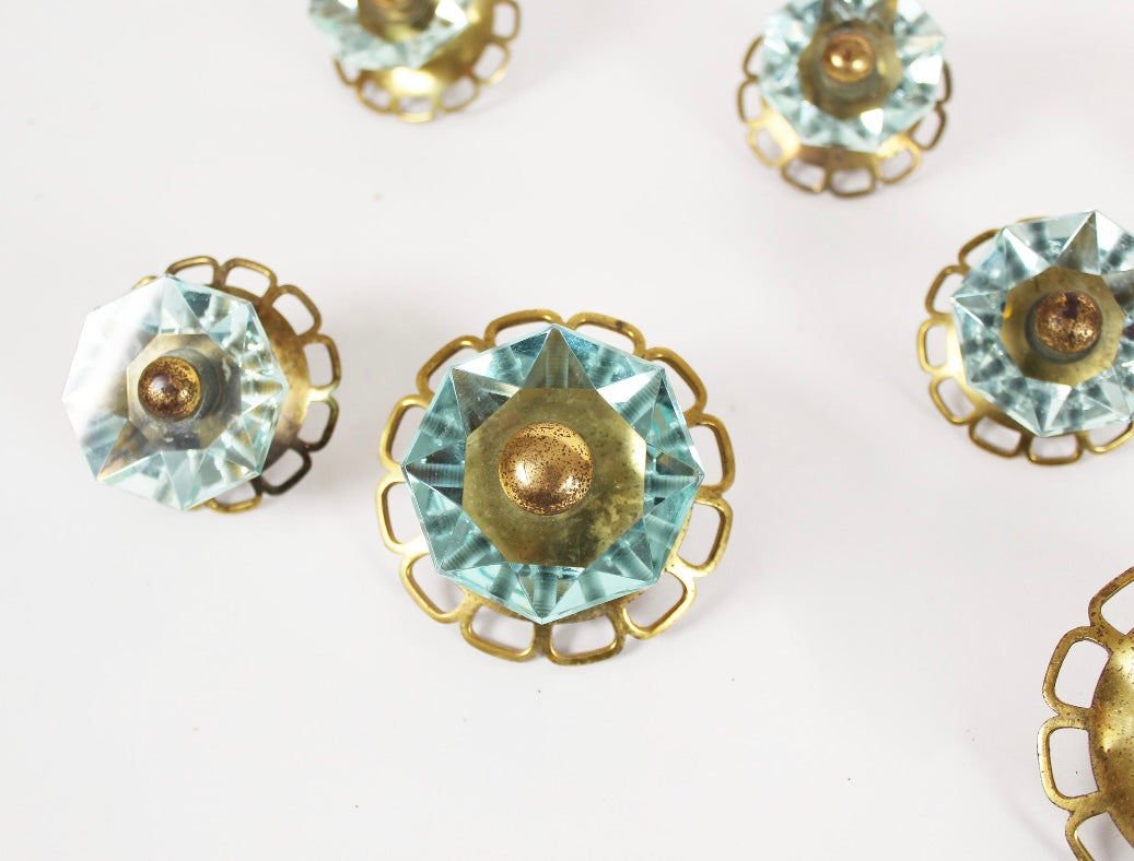 Italian Glass & Brass Coat Hook / Drawer Pull