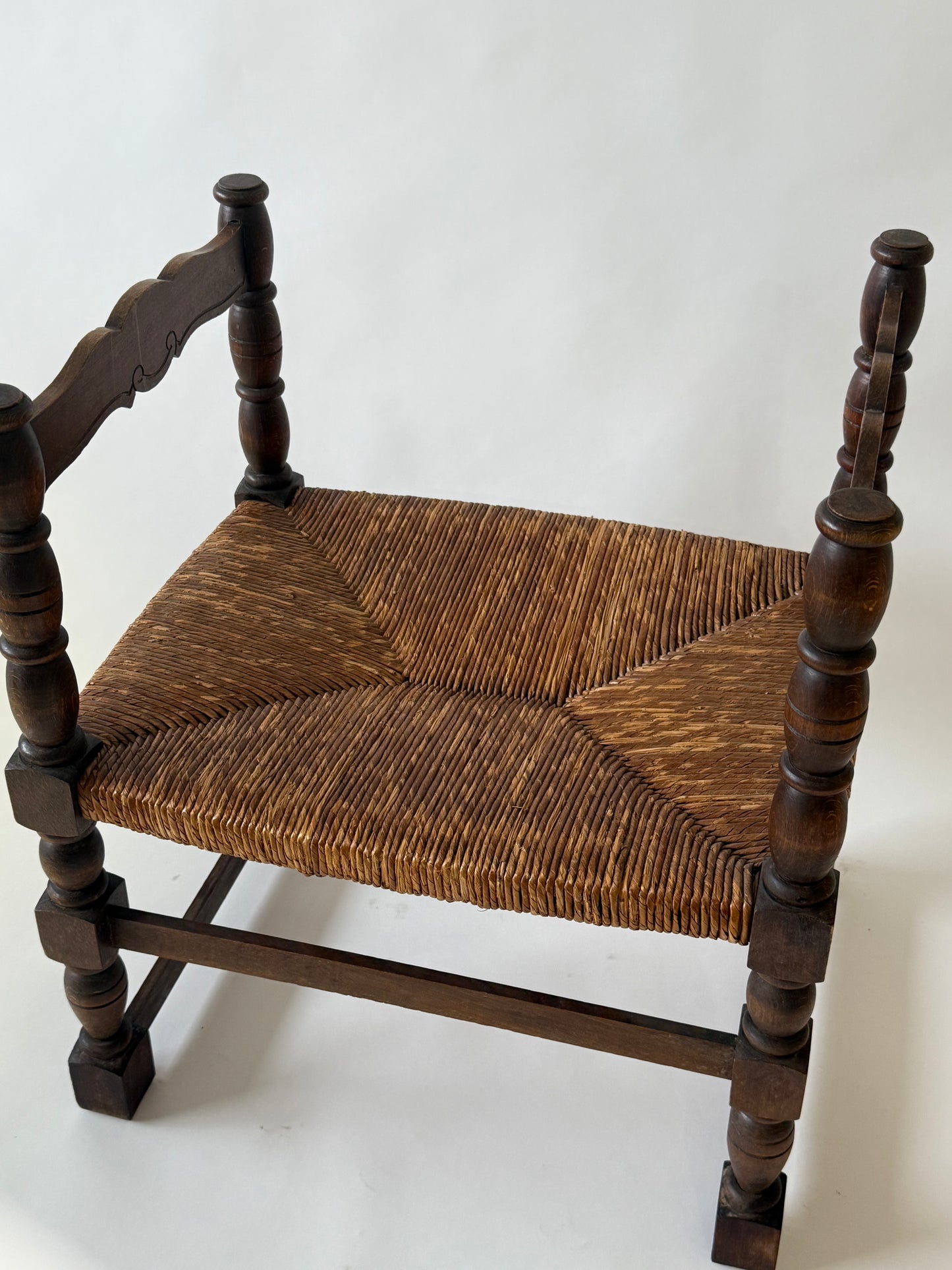 French Timber Bench with Rush Seat