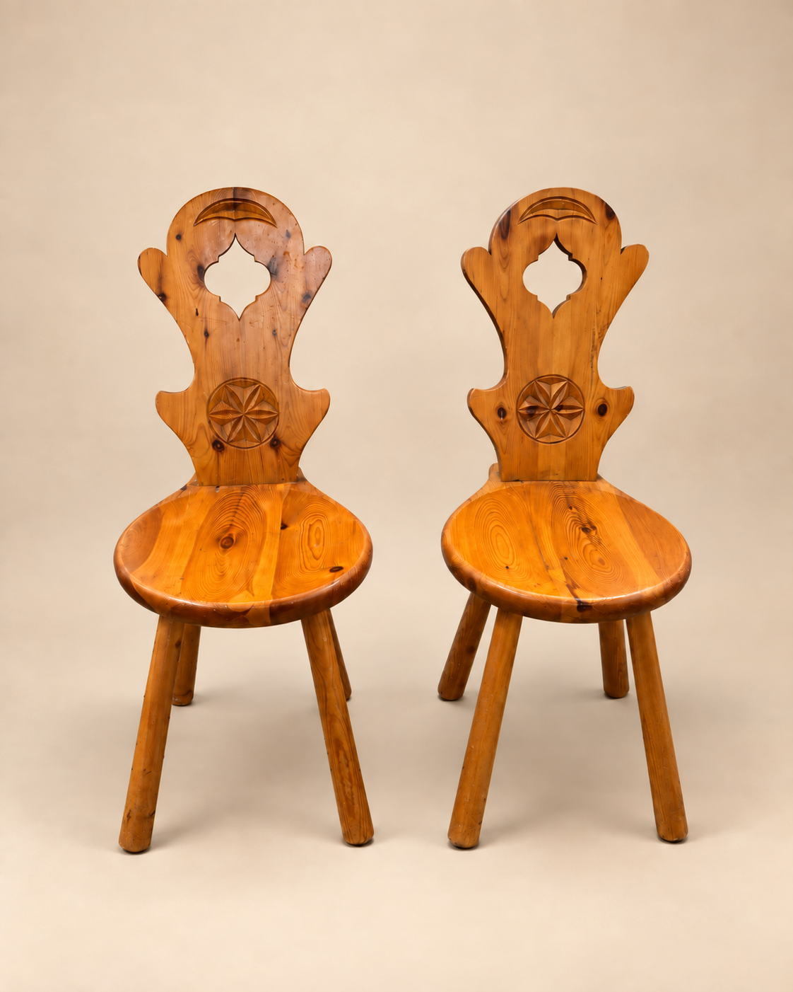 French Brutalist Timber Chair - Two Available