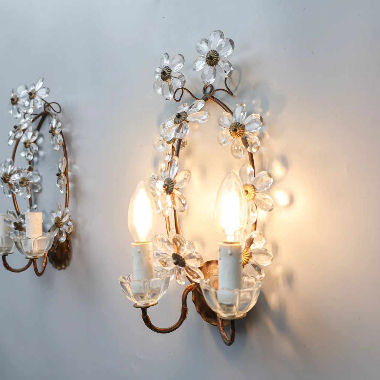 Pair of Italian Glass Flower Wall Lights