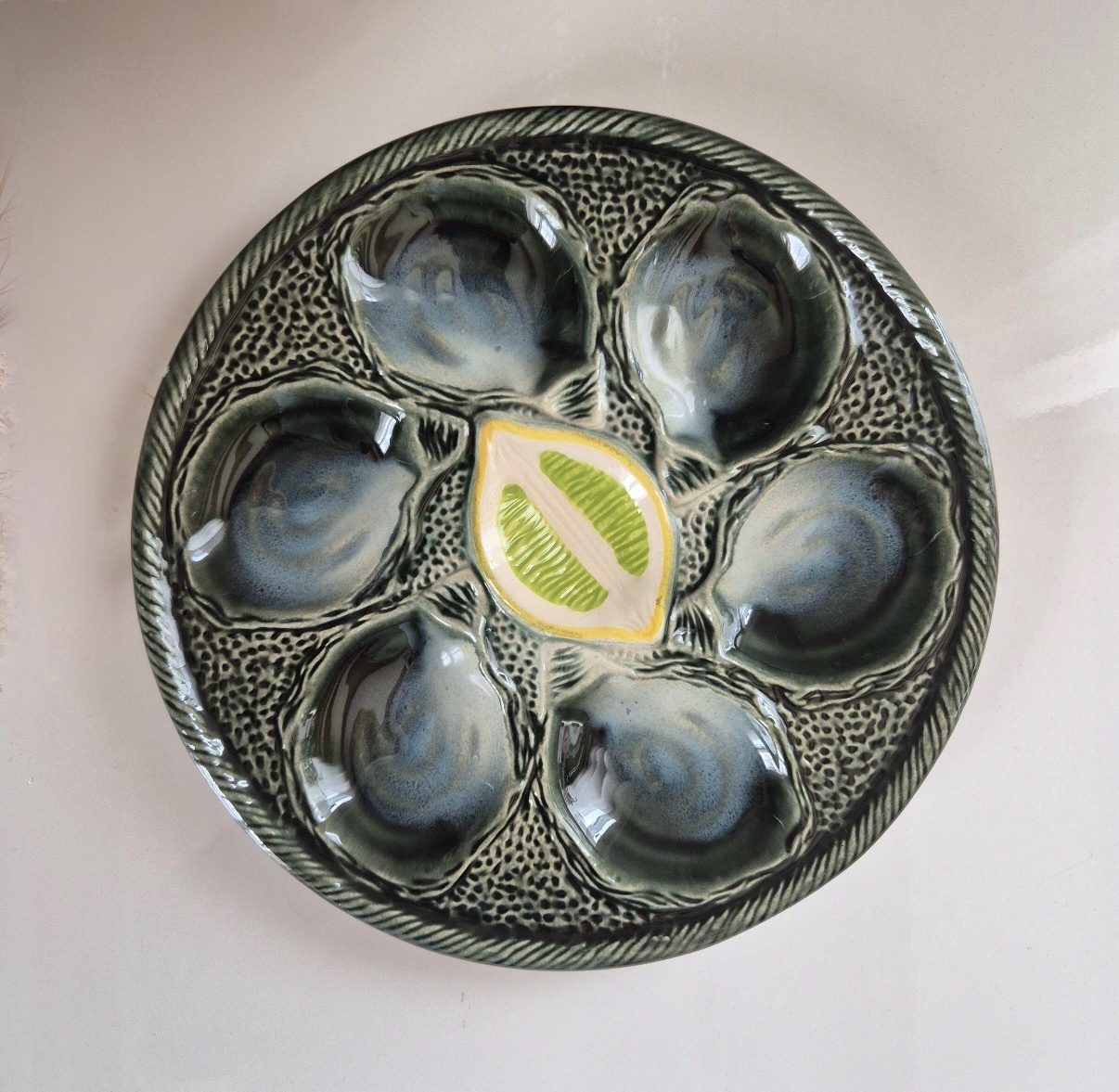 Antique French Ceramic Oyster Plate - 6 Available