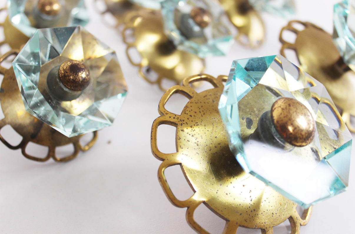 Italian Glass & Brass Coat Hook / Drawer Pull