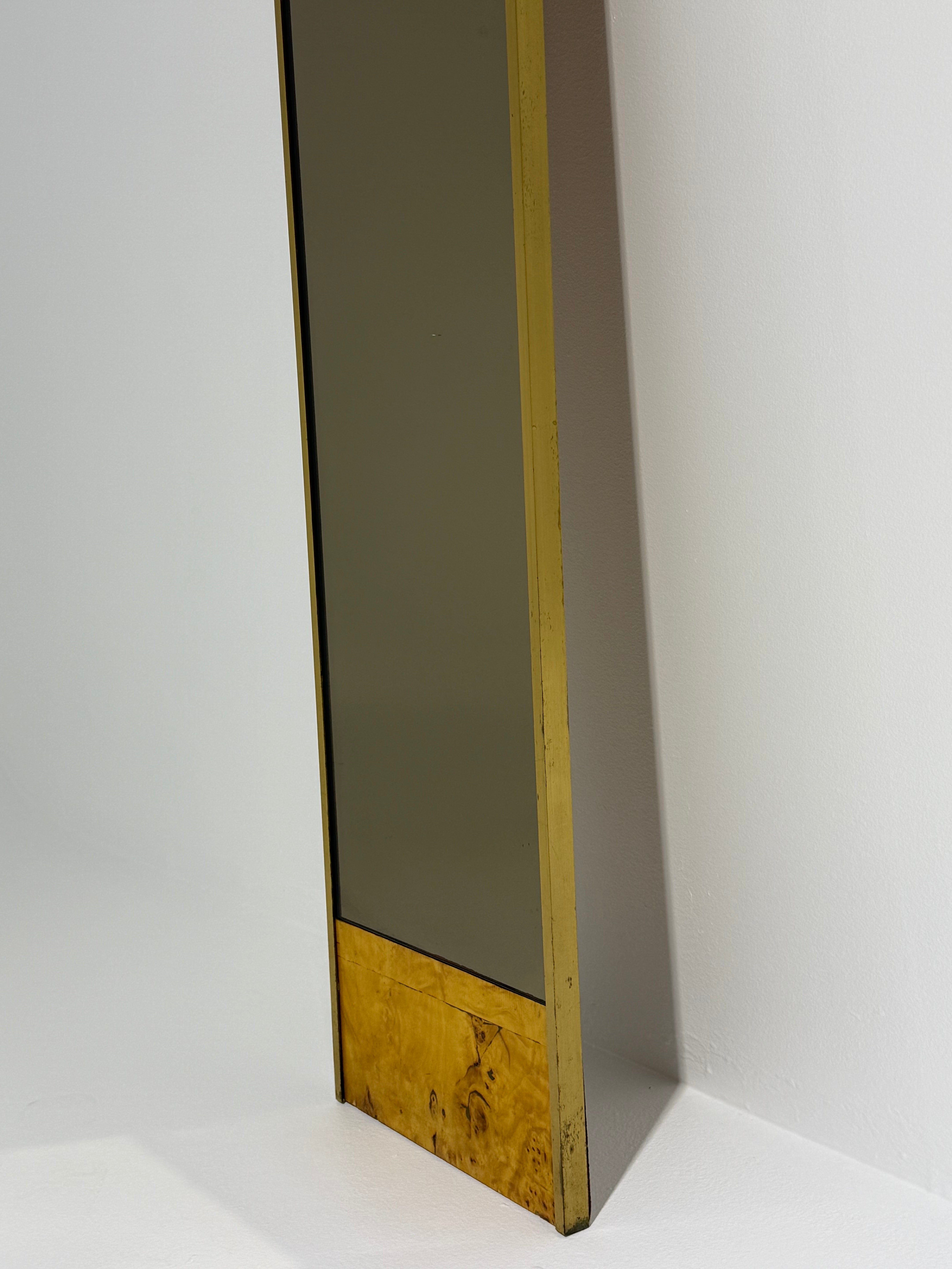 Vintage Burl & Brass Mirrored Coat Rack - Two Available