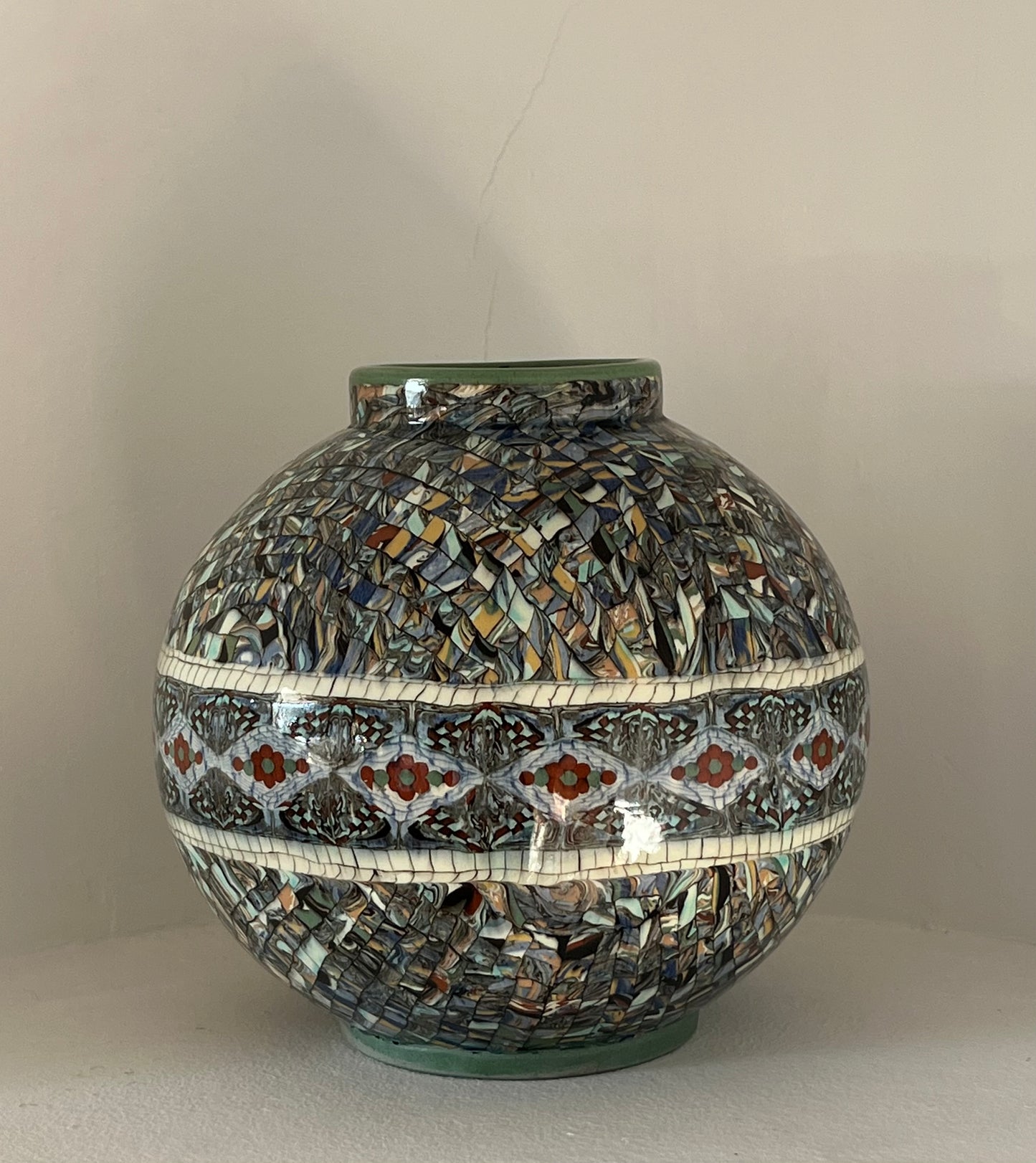 French Ceramic Mosaic Vase by Jean Gerbino, Vallauris