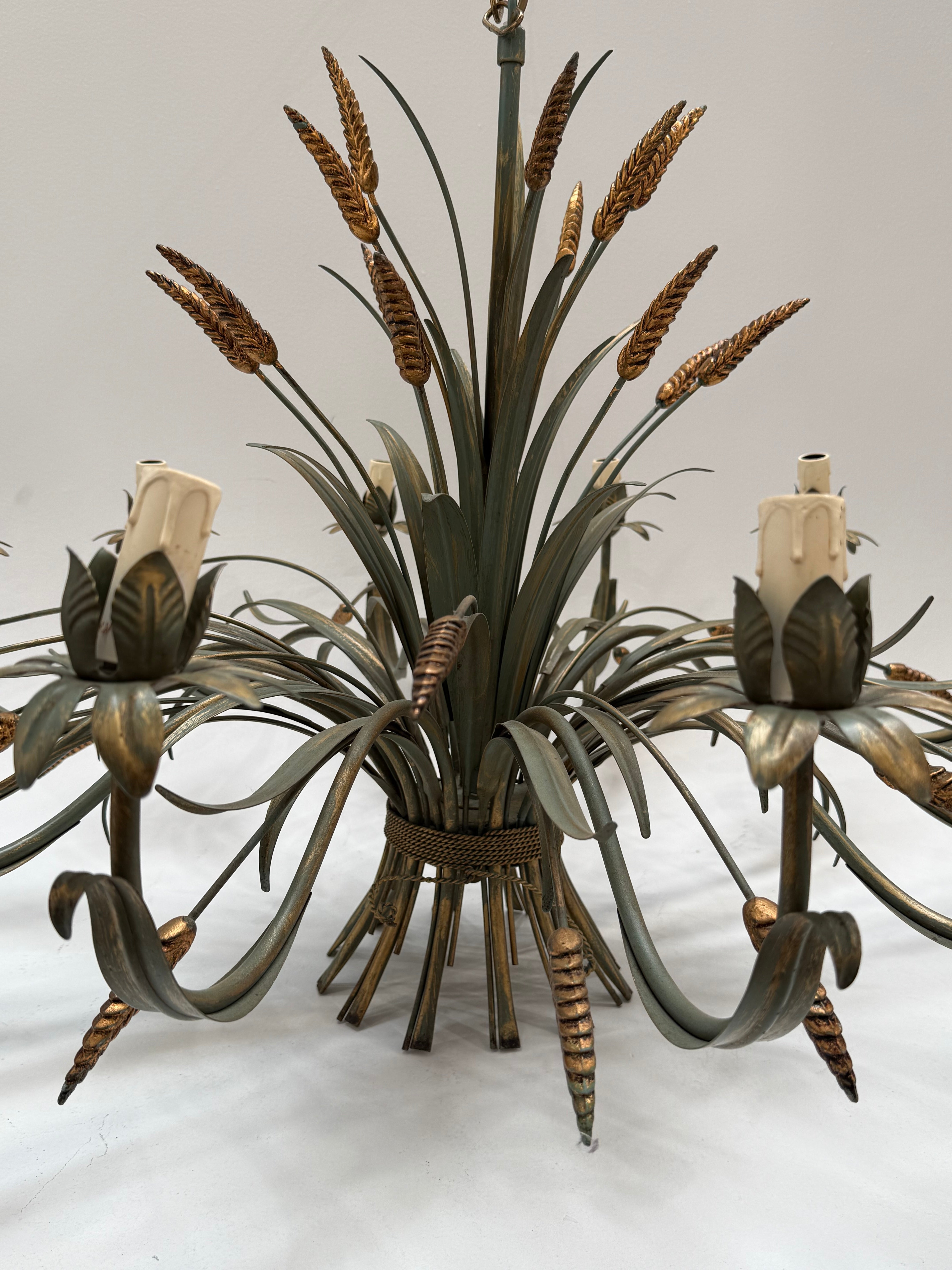 French Tole Wheat Sheaf Chandelier