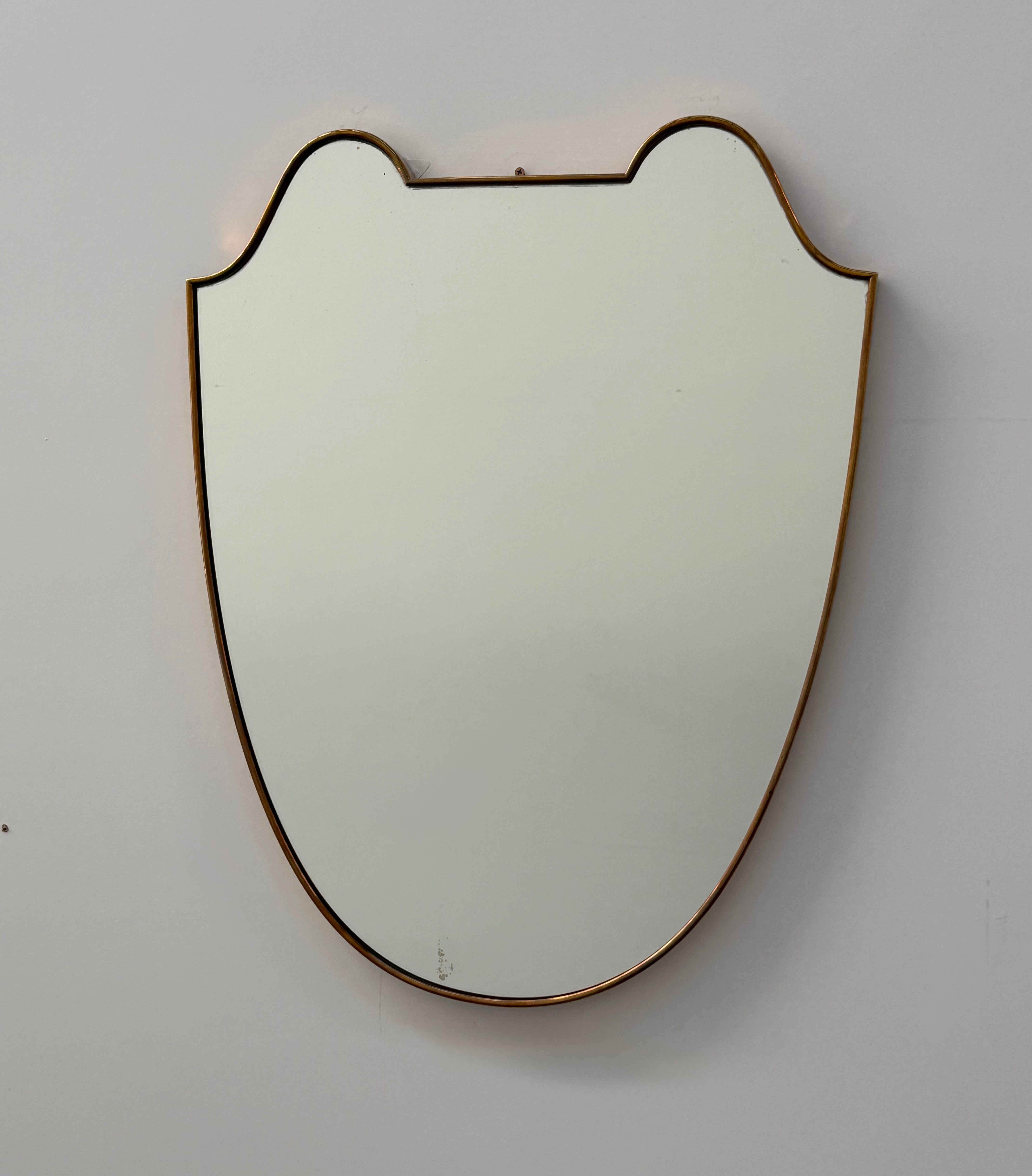 Vintage Italian Brass Shield Mirror