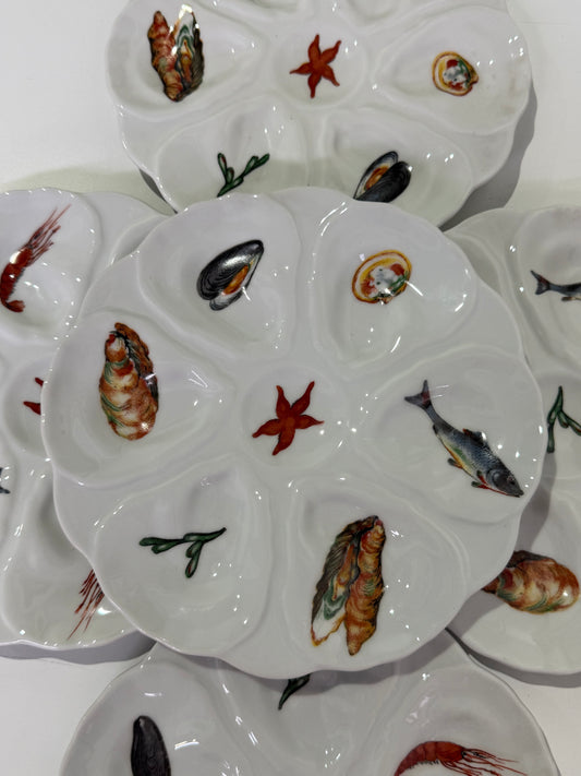 Vintage French Porcelain Oyster Plates - 8 Available