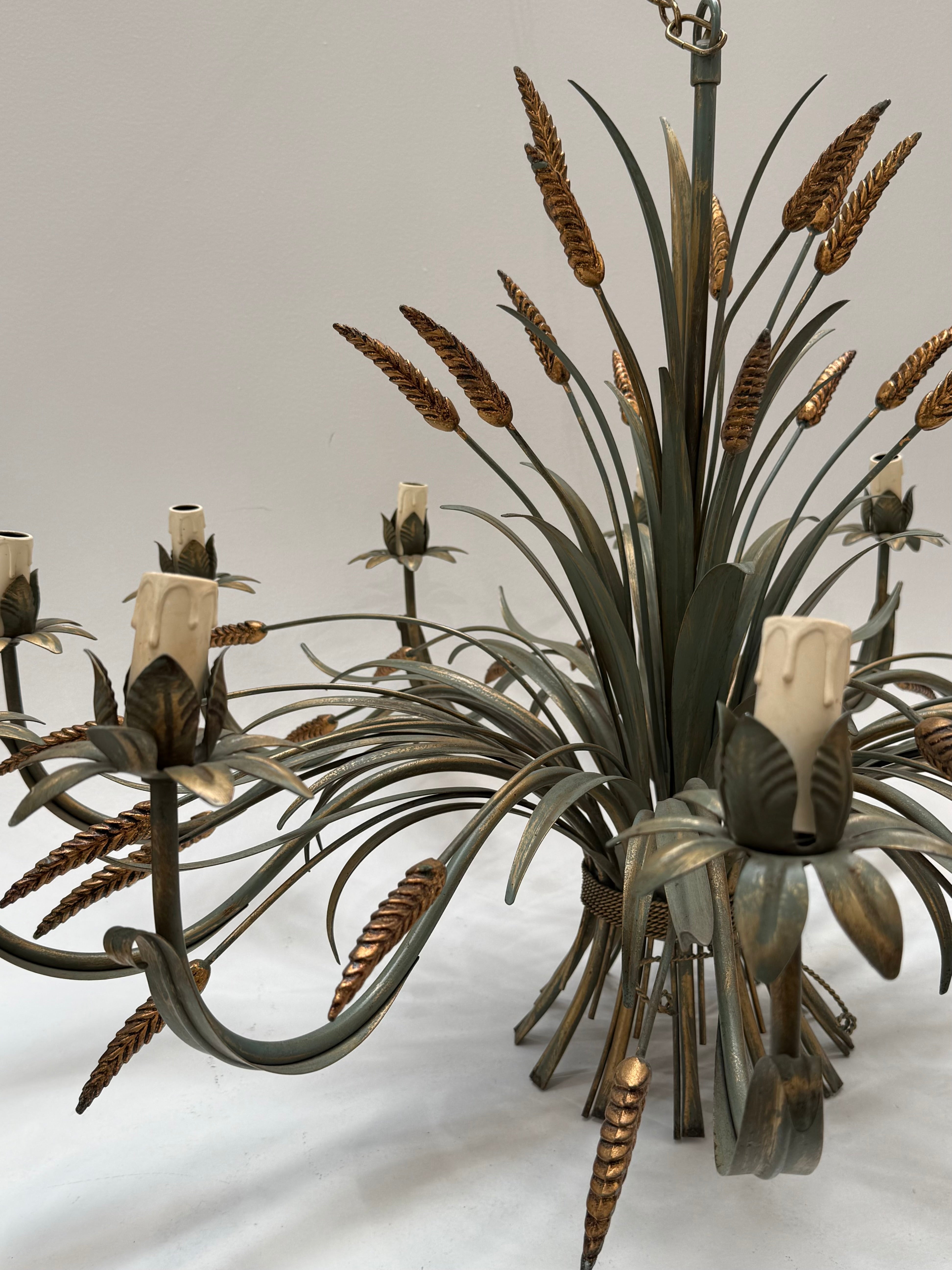 French Tole Wheat Sheaf Chandelier