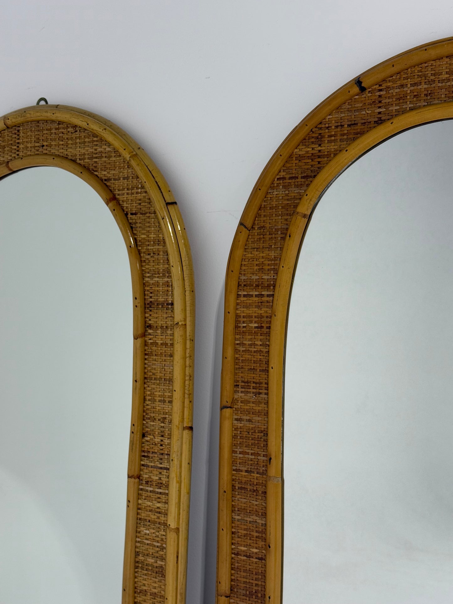 Vintage Italian Rattan & Bamboo Mirror - Two Available