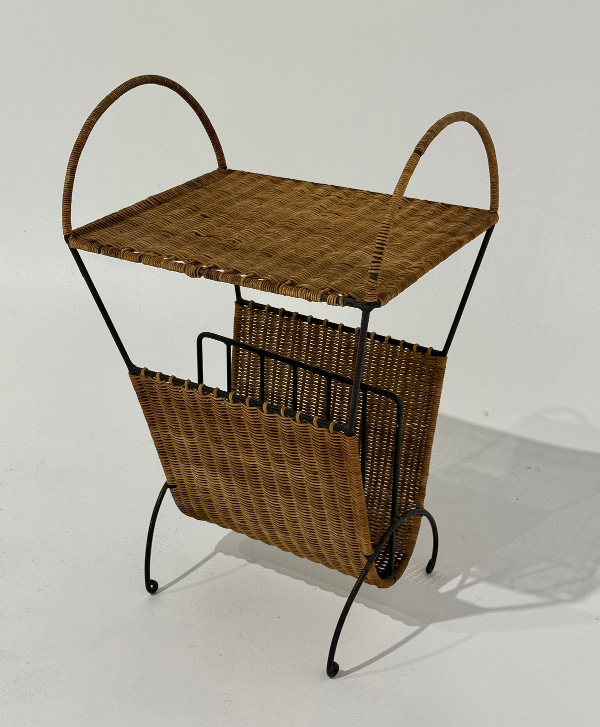 1950’s French Wicker Magazine Holder by Raoul Guys