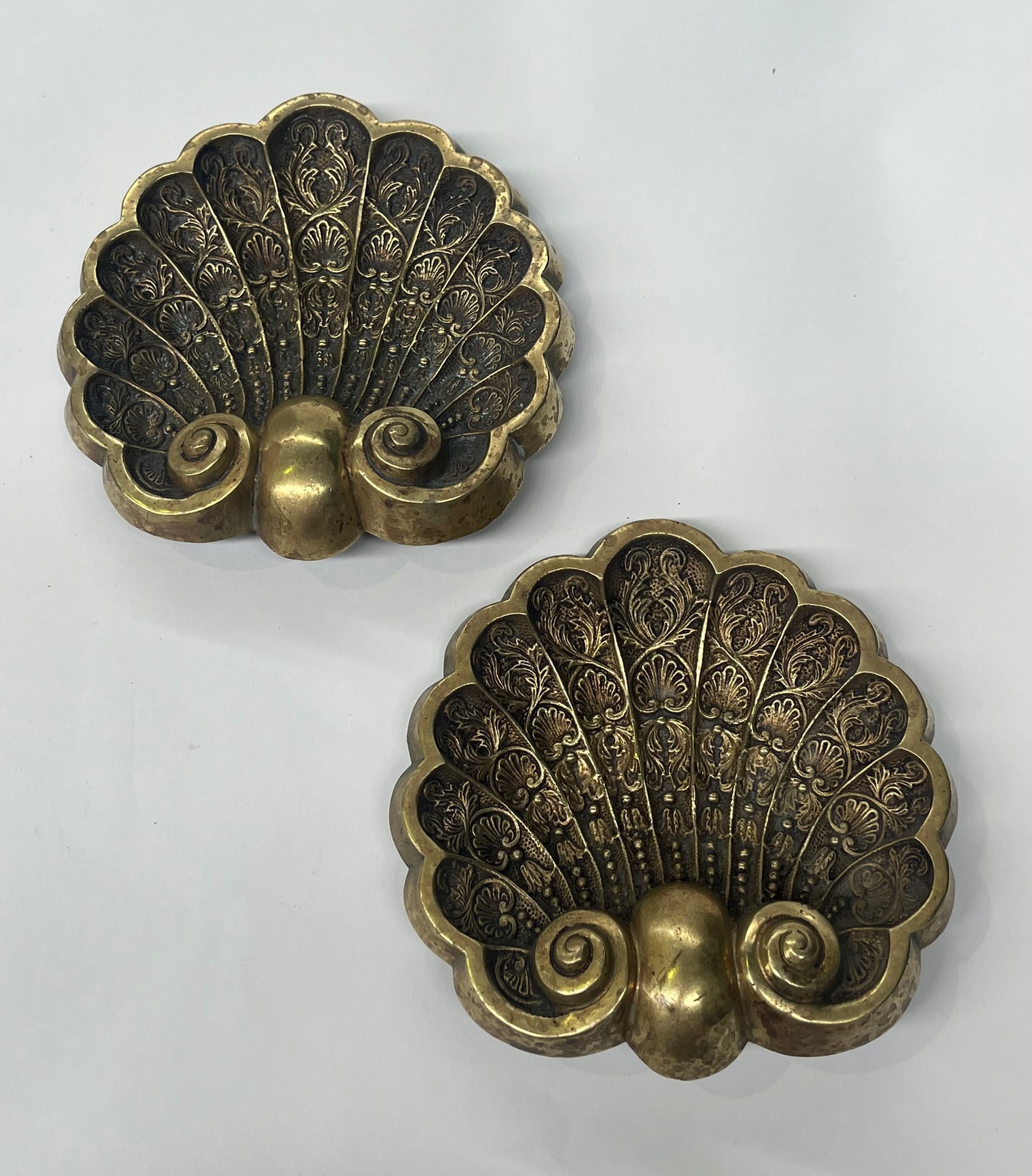 Vintage Brass Shell Wall Hanging - Two Available