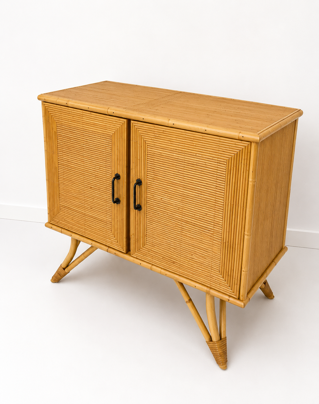 Vintage French Bamboo Cabinet by Audoux Minet