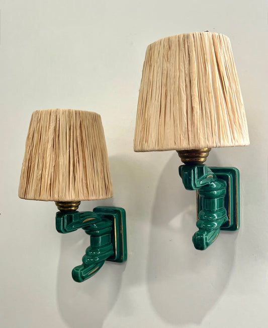 Pair of 1950’s French Ceramic Wall Lights by St Clement