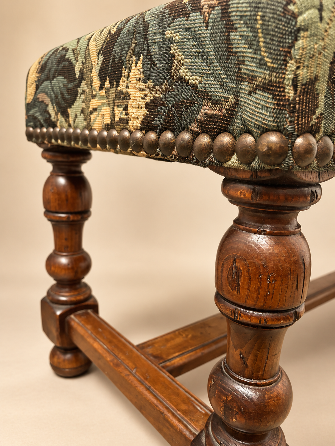 Vintage French Oak Tapestry Bench