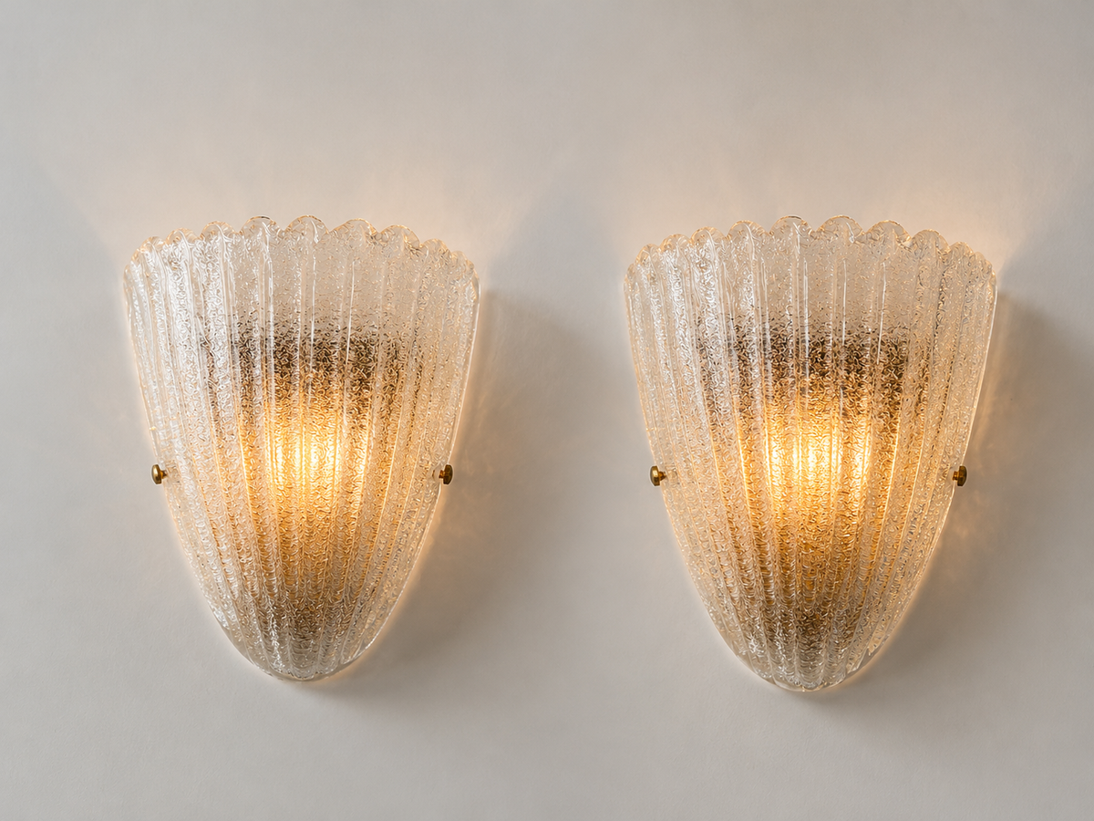 Pair of Vintage Murano Scalloped Wall Lights