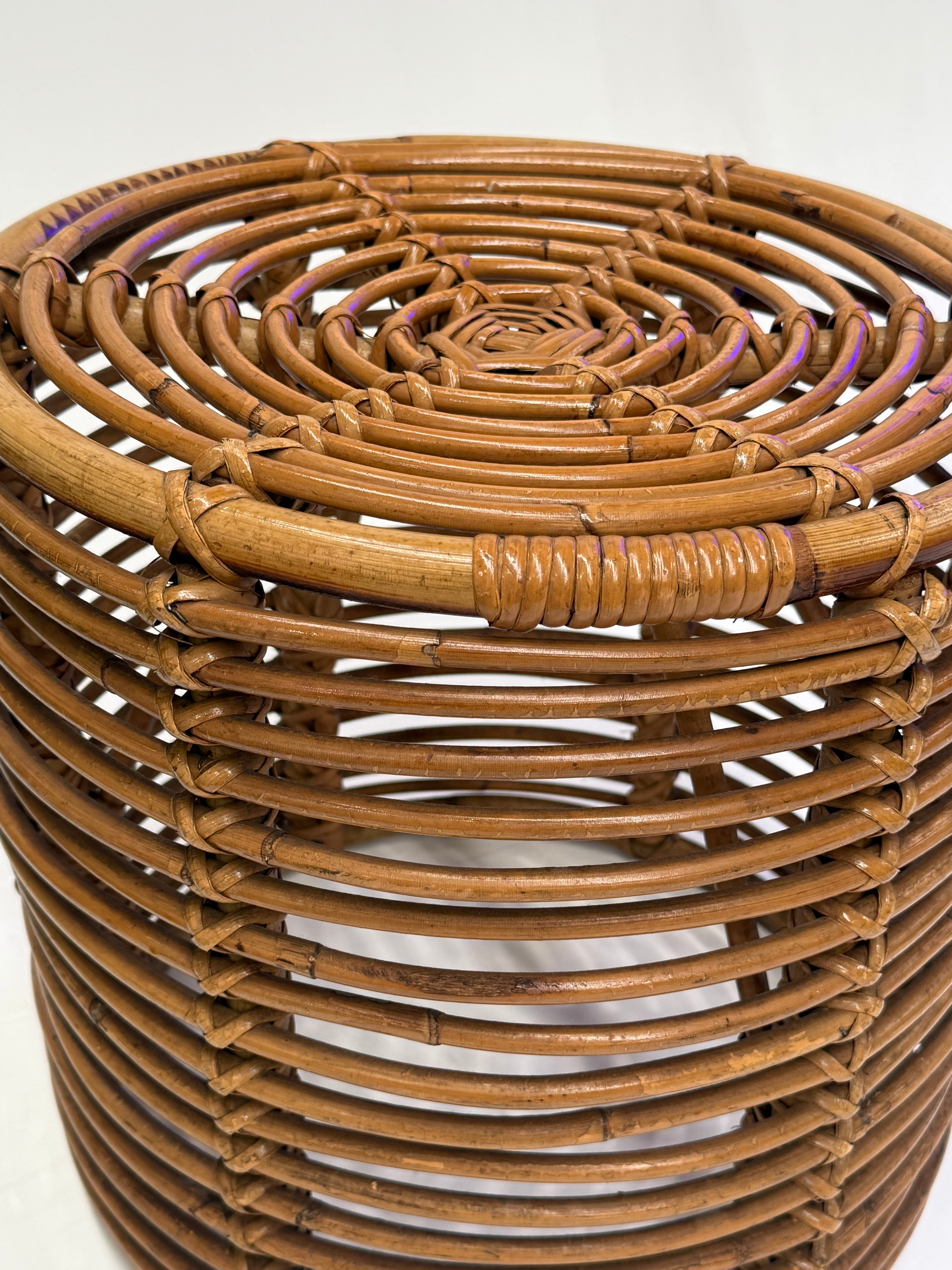 Vintage Italian Bamboo Stool by Tito Agnoli