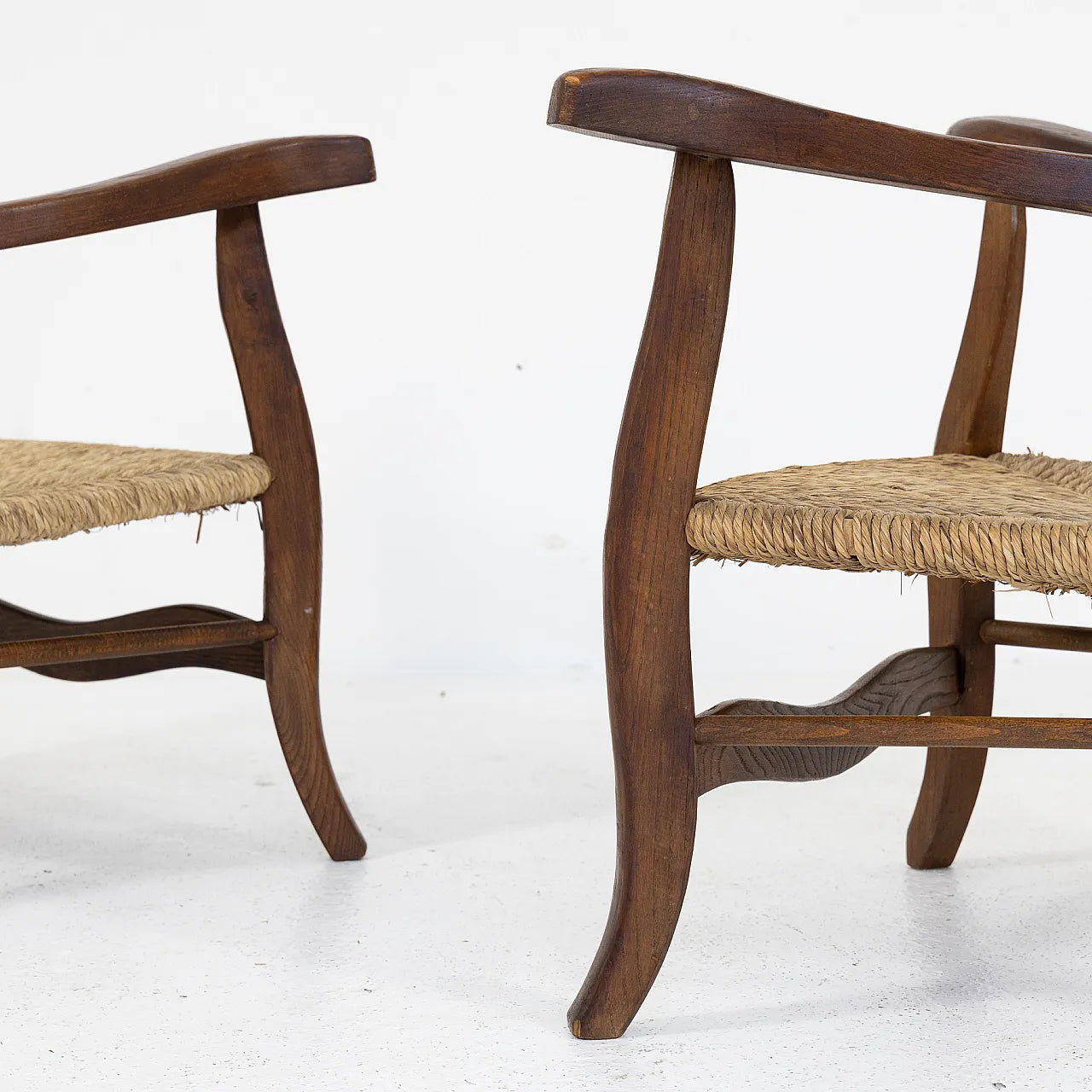 Vintage Italian Timber & Rush Armchair - Two Available