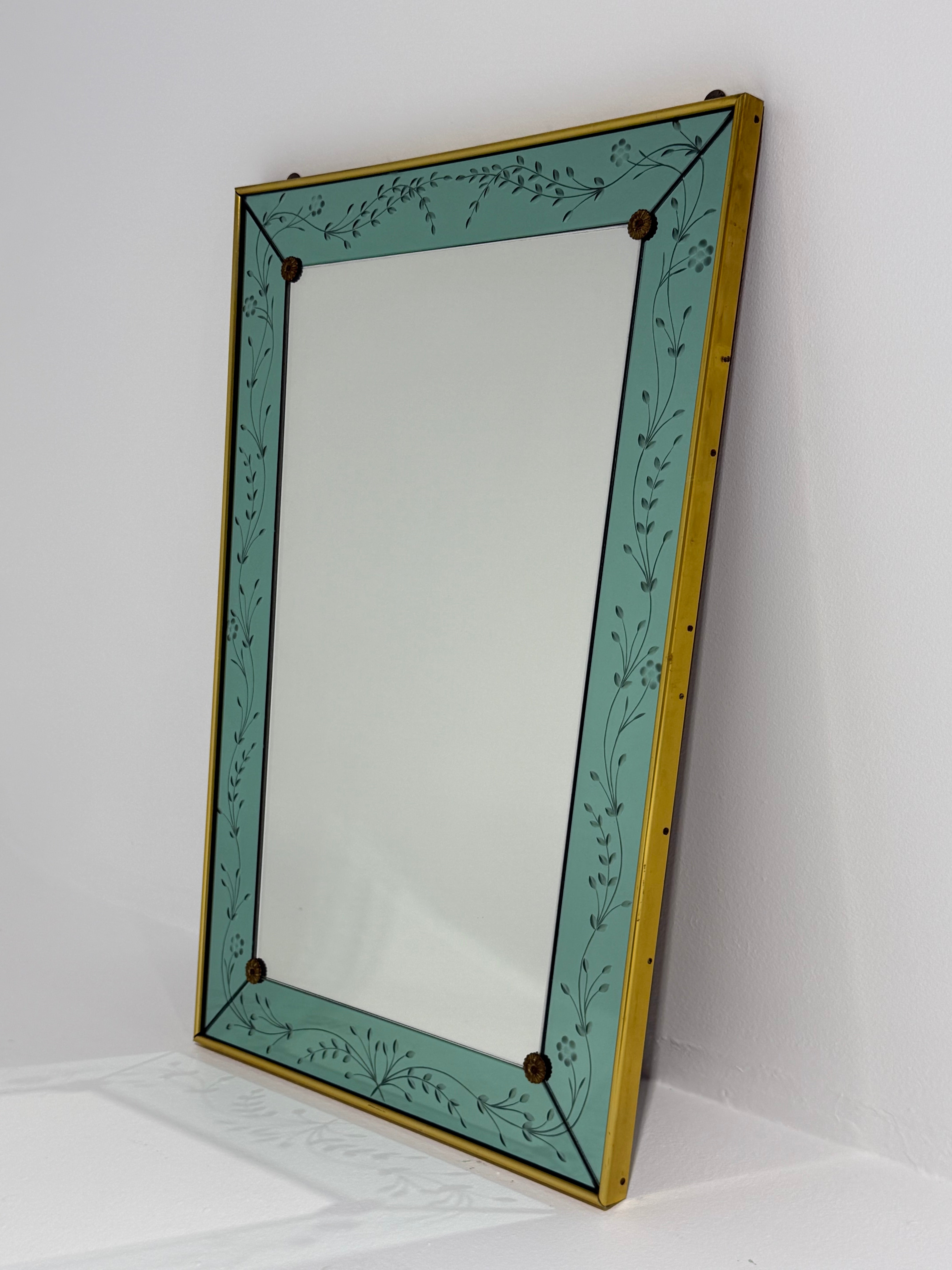 Italian Etched Glass Mirror by Cristal Arte