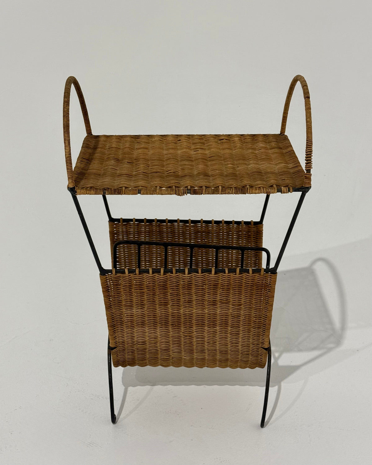 1950’s French Wicker Magazine Holder by Raoul Guys