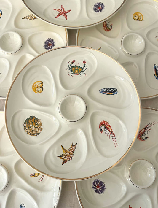 French Oyster Plate by Salines - 8 Available.