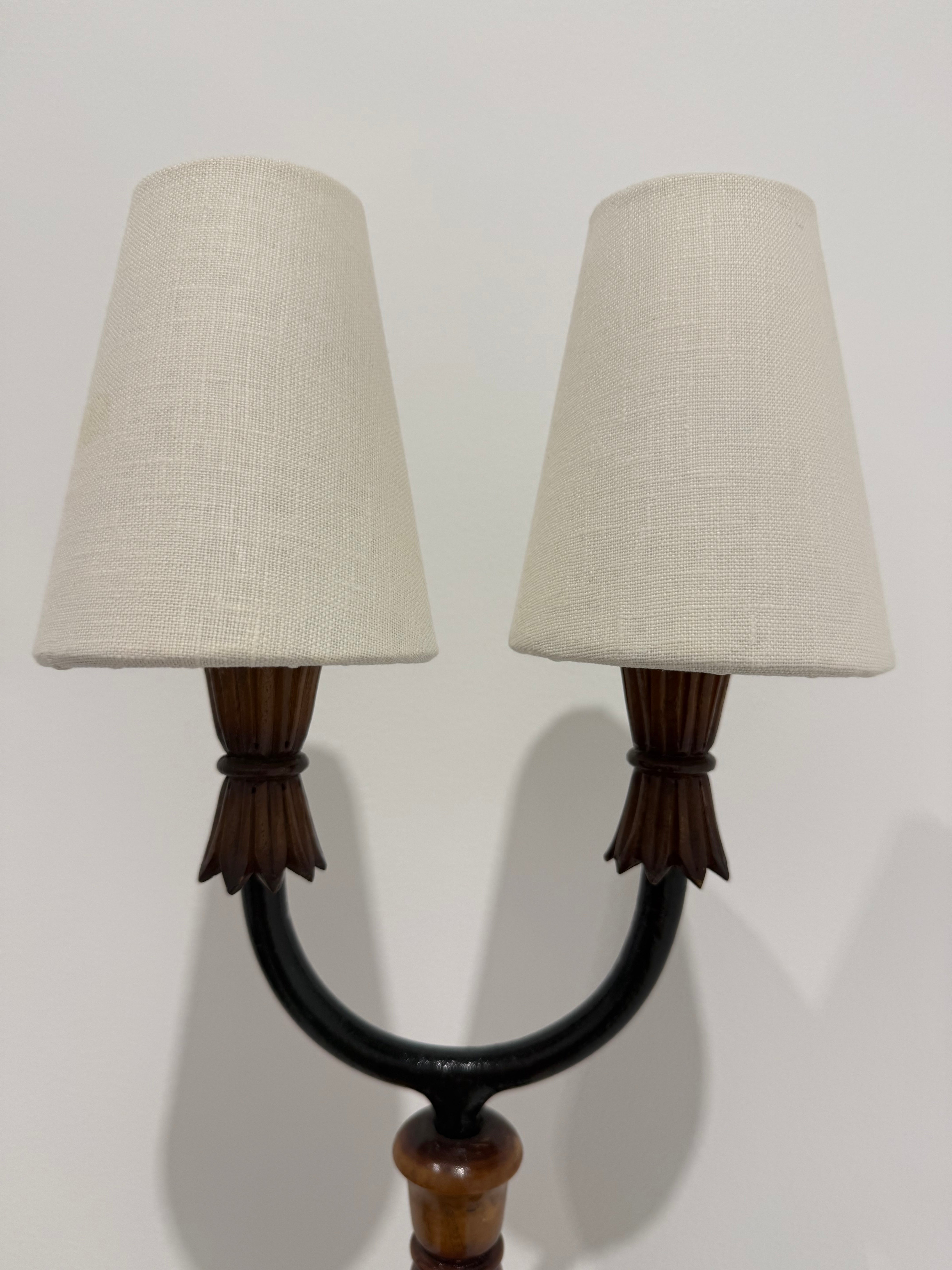 Vintage Italian Timber & Iron Lamp - Two Available