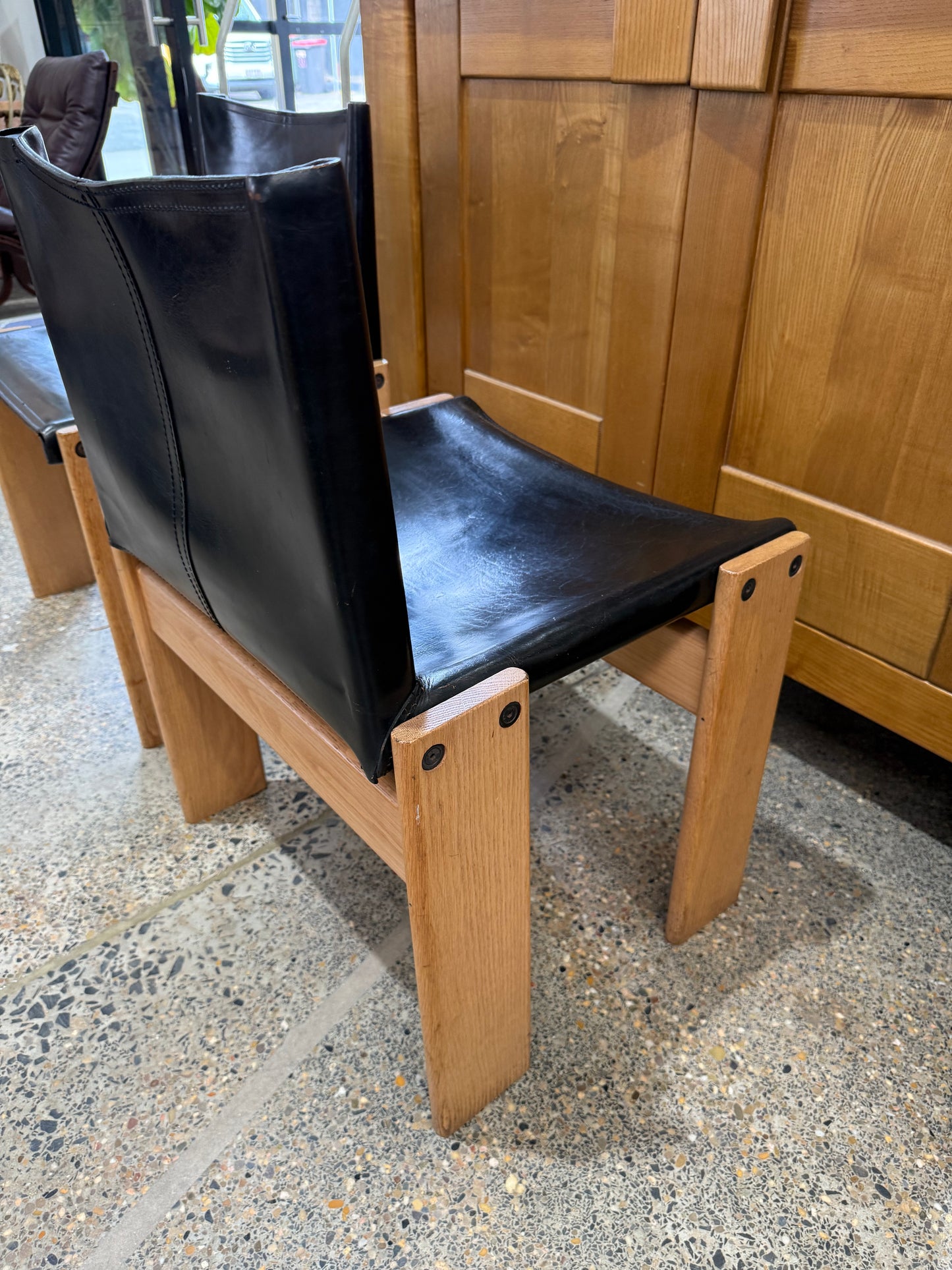 Afra & Tobia Scarpa Black Leather Monk Chair - Six Available