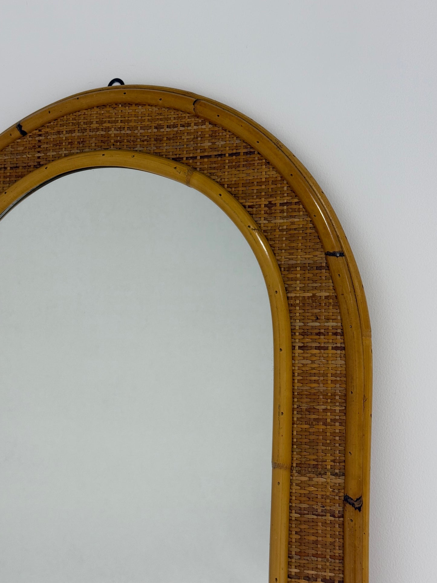 Vintage Italian Rattan & Bamboo Mirror - Two Available
