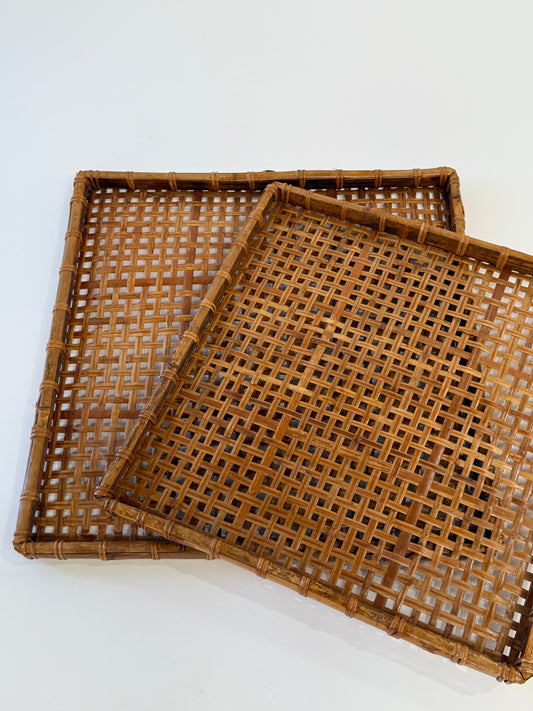 Set of Two Italian Rattan Trays
