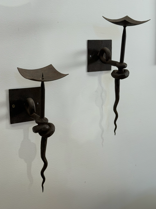 Pair of French Wrought Iron Candle Holders