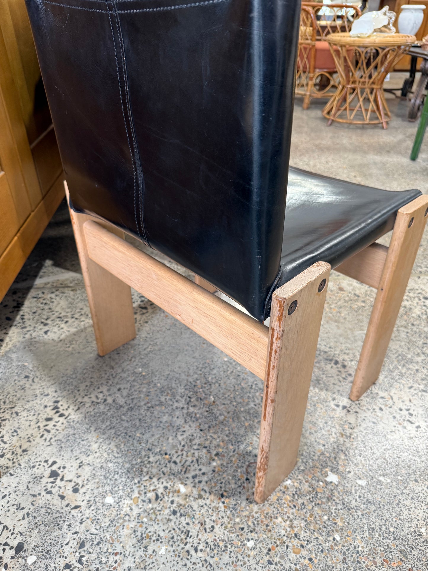 Afra & Tobia Scarpa Black Leather Monk Chair - Six Available