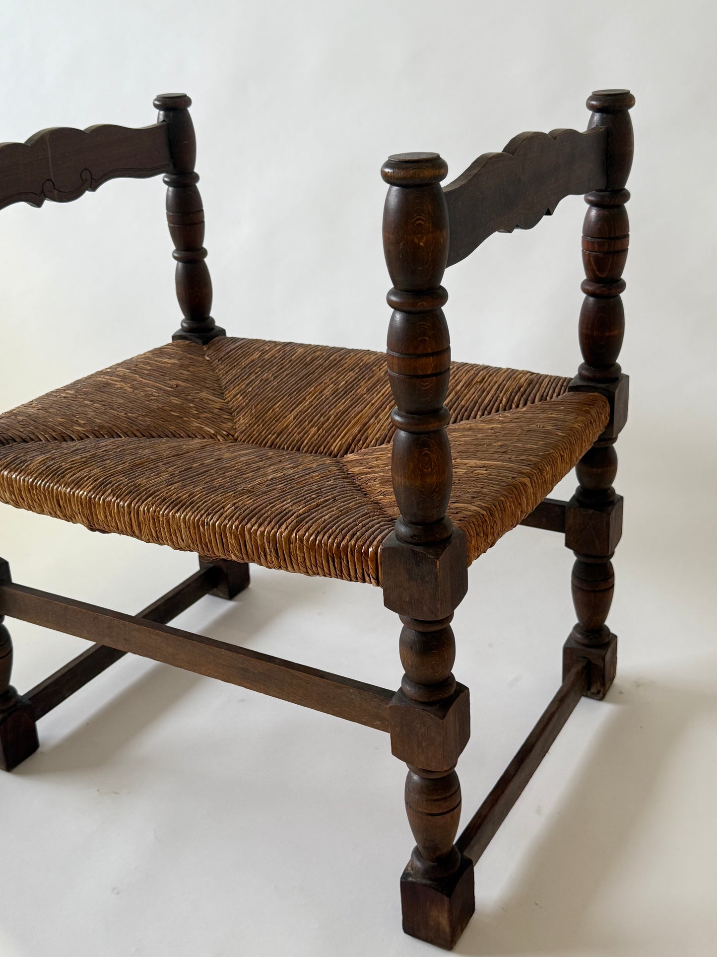 French Timber Bench with Rush Seat