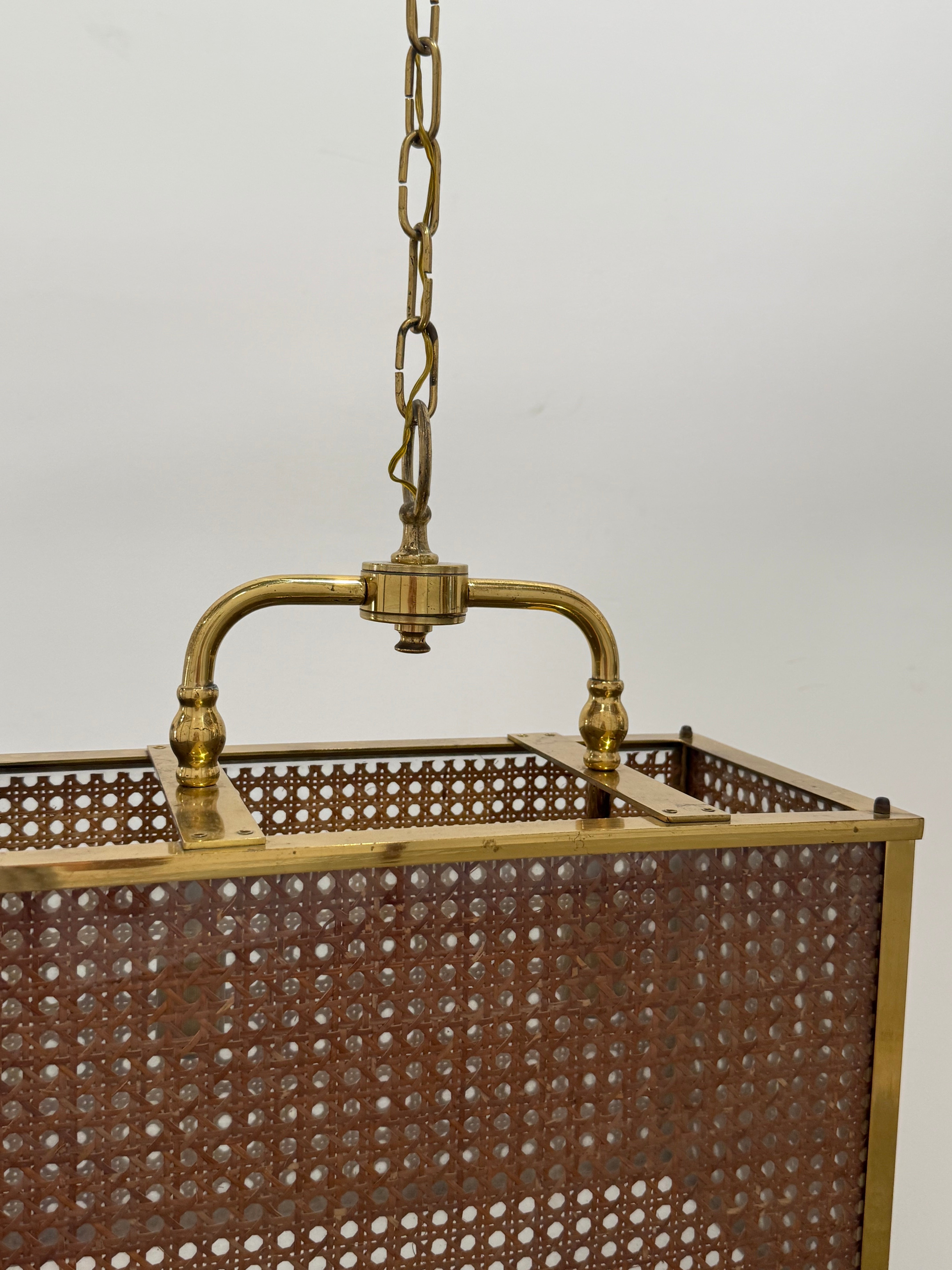 Vintage Italian Rattan & Glass Pendant Light, 1970s