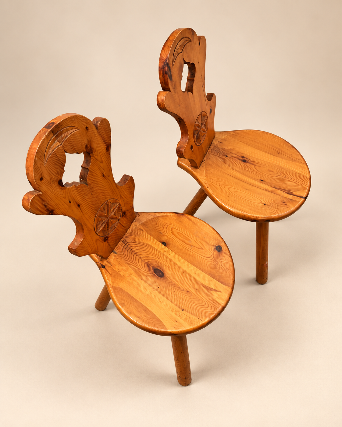 French Brutalist Timber Chair - Two Available