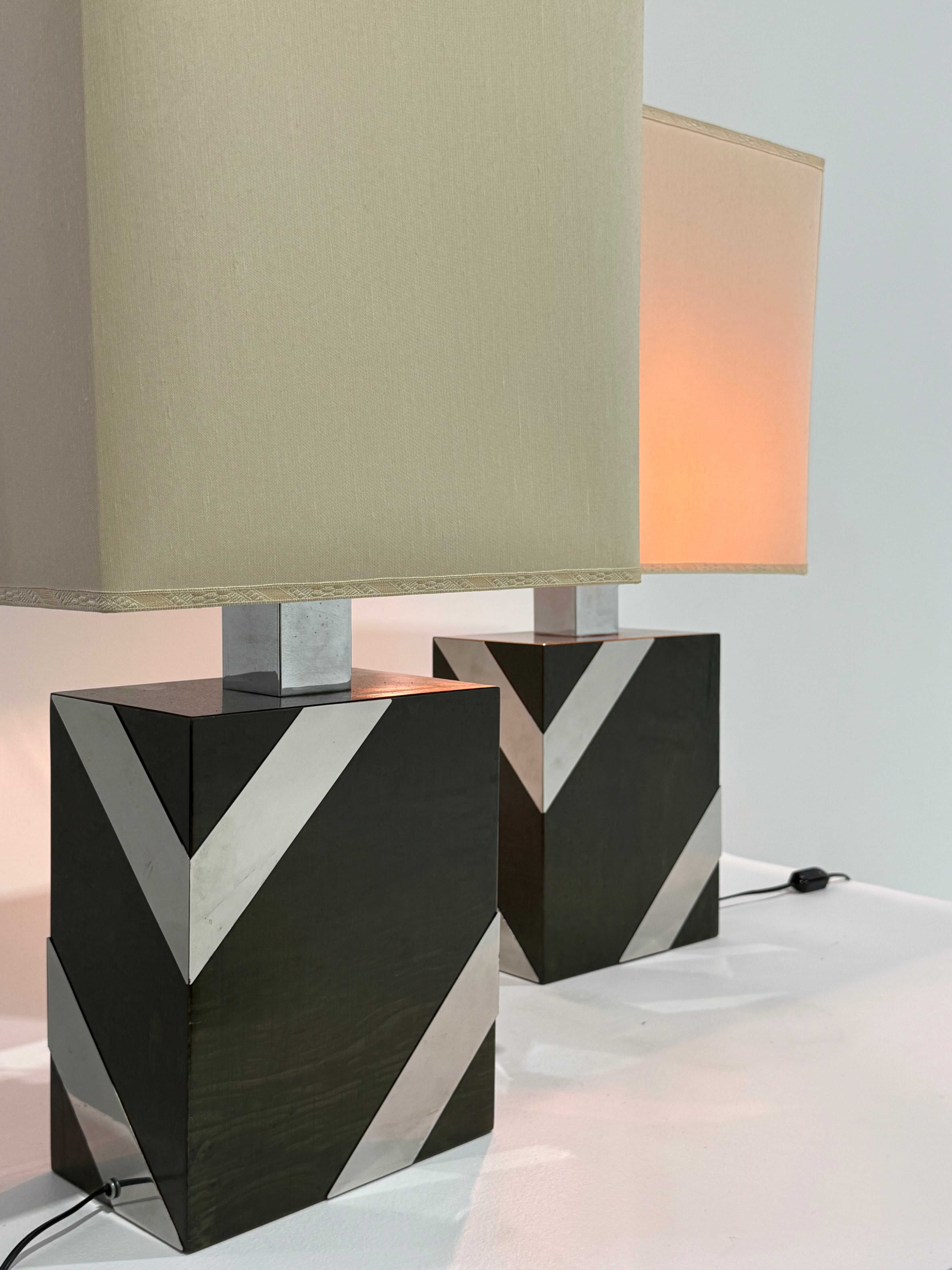 1970’s Briar Wood and Mirrored Chrome Lamp - Two Available