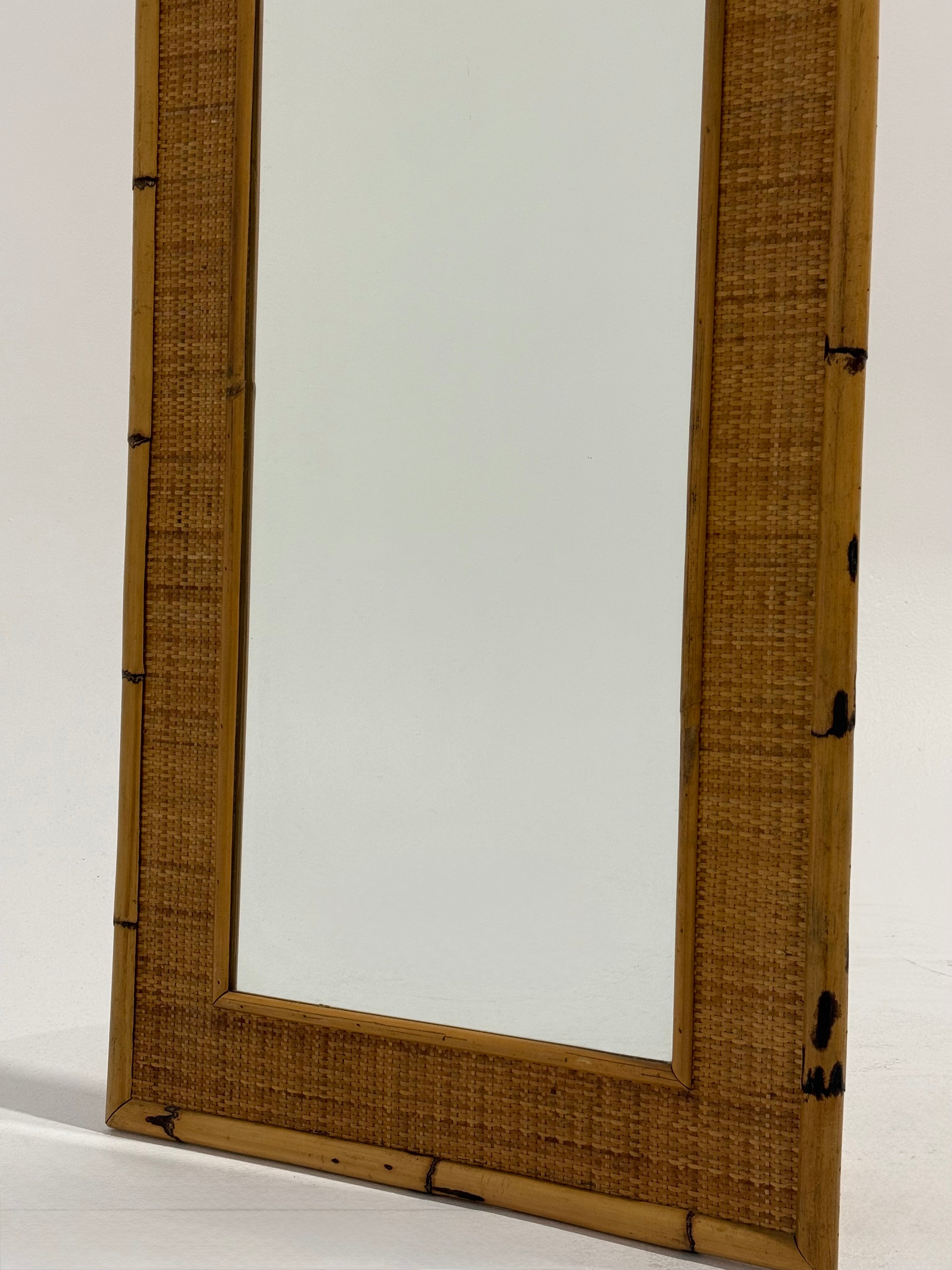 1960s Bamboo & Rattan Rectangular Mirror by Dal Vera
