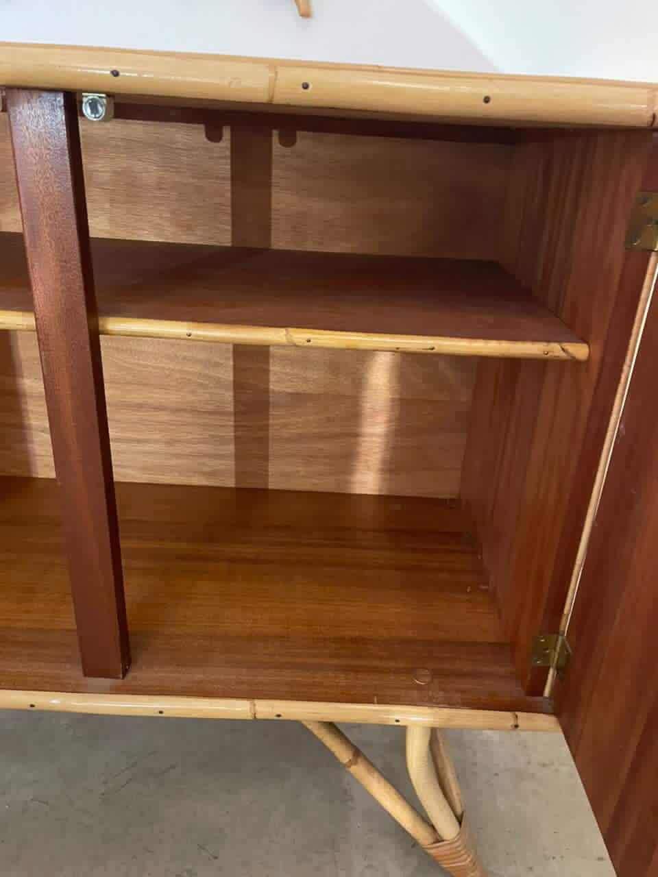 Vintage French Bamboo Cabinet by Audoux Minet