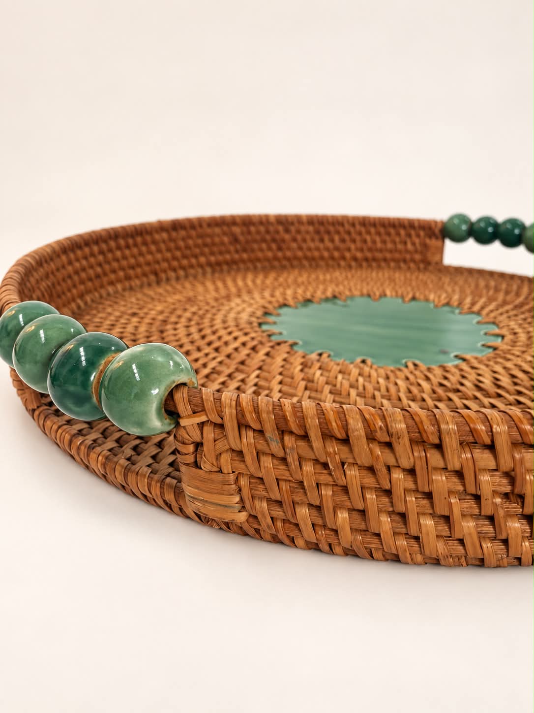 Italian Rattan & Ceramic Tray