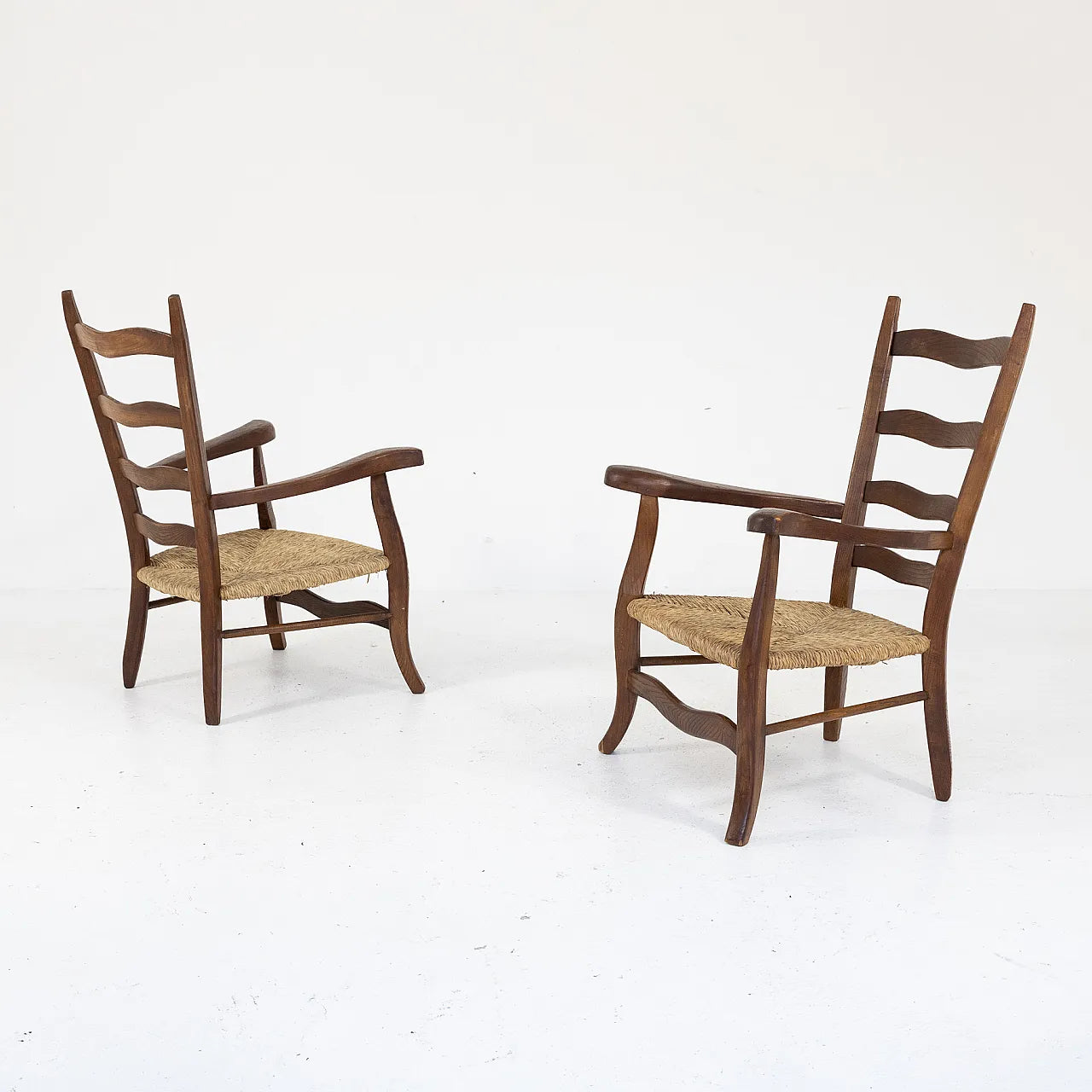 Vintage Italian Timber & Rush Armchair - Two Available