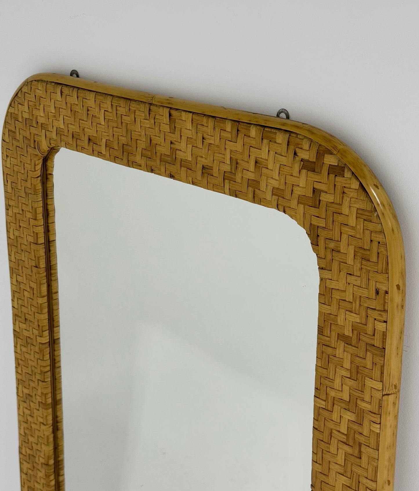Large Italian Woven Rattan & Bamboo Mirror