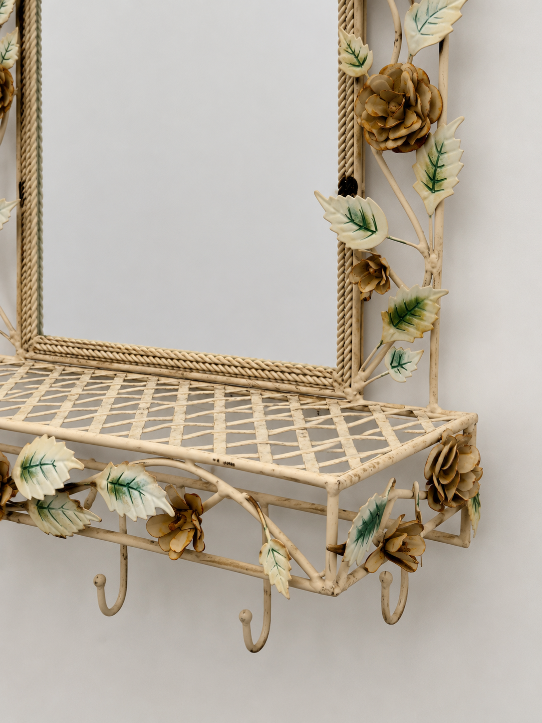 Vintage Floral Tolware Mirrored Shelf