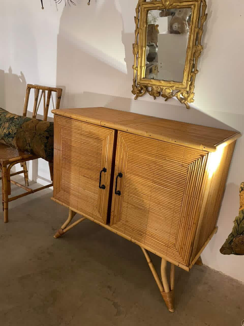 Vintage French Bamboo Cabinet by Audoux Minet