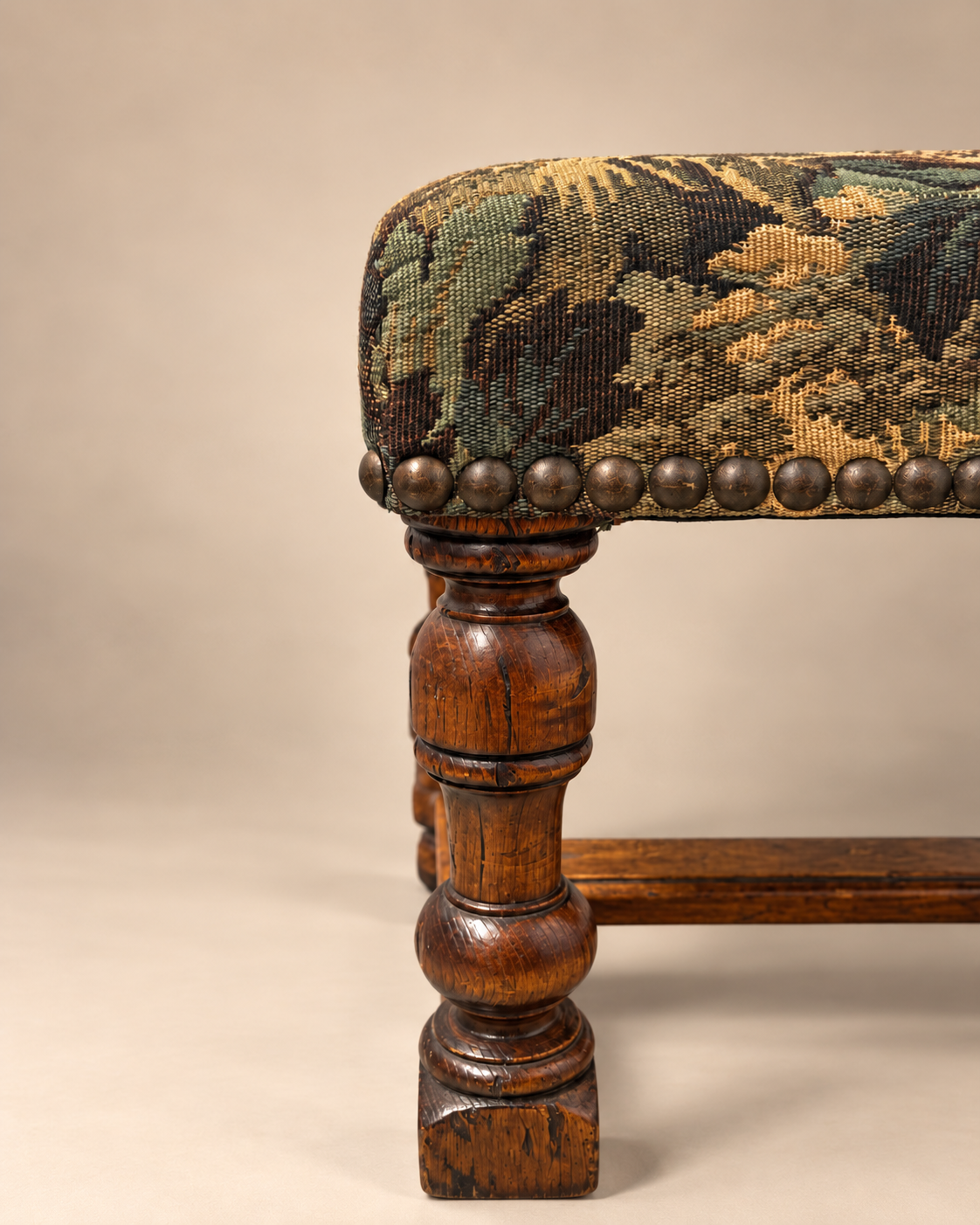 Vintage French Oak Tapestry Bench