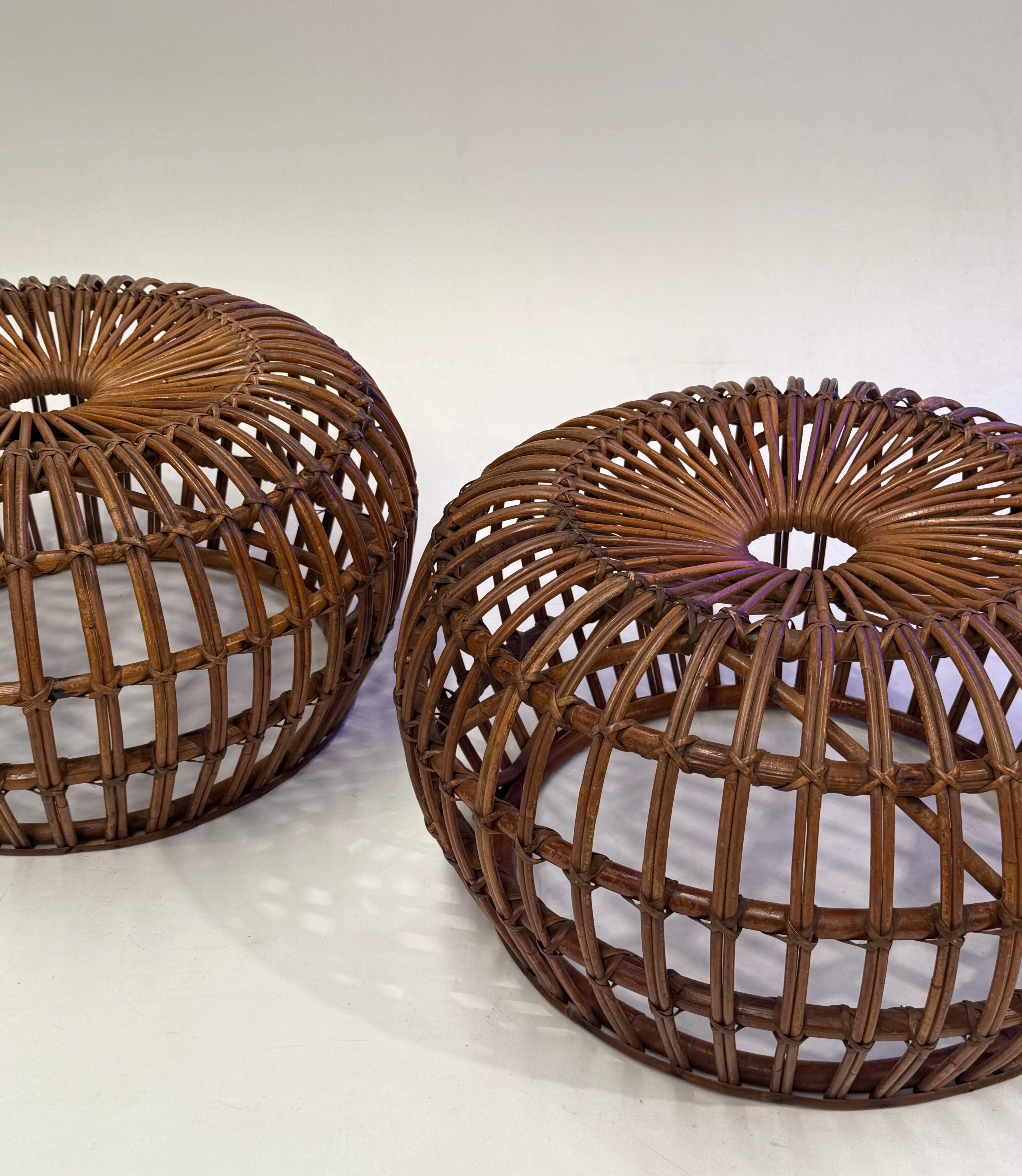 Vintage Italian Bamboo Ottoman by Bonacina - Two Available